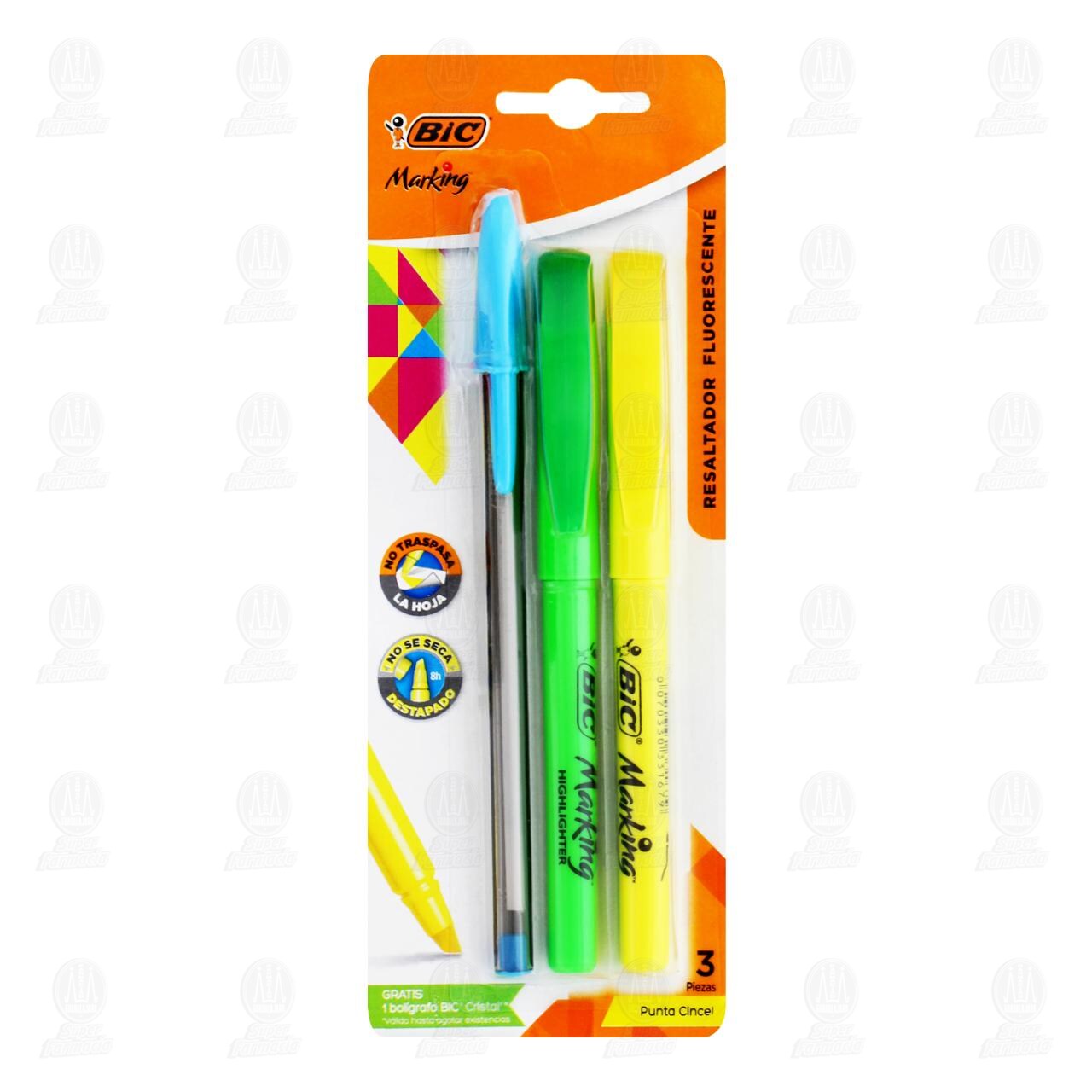 Pack Resaltadores Fluorescentes Bic Marking + Bol&iacute;grafo Bic Cristal, 3 pzas.