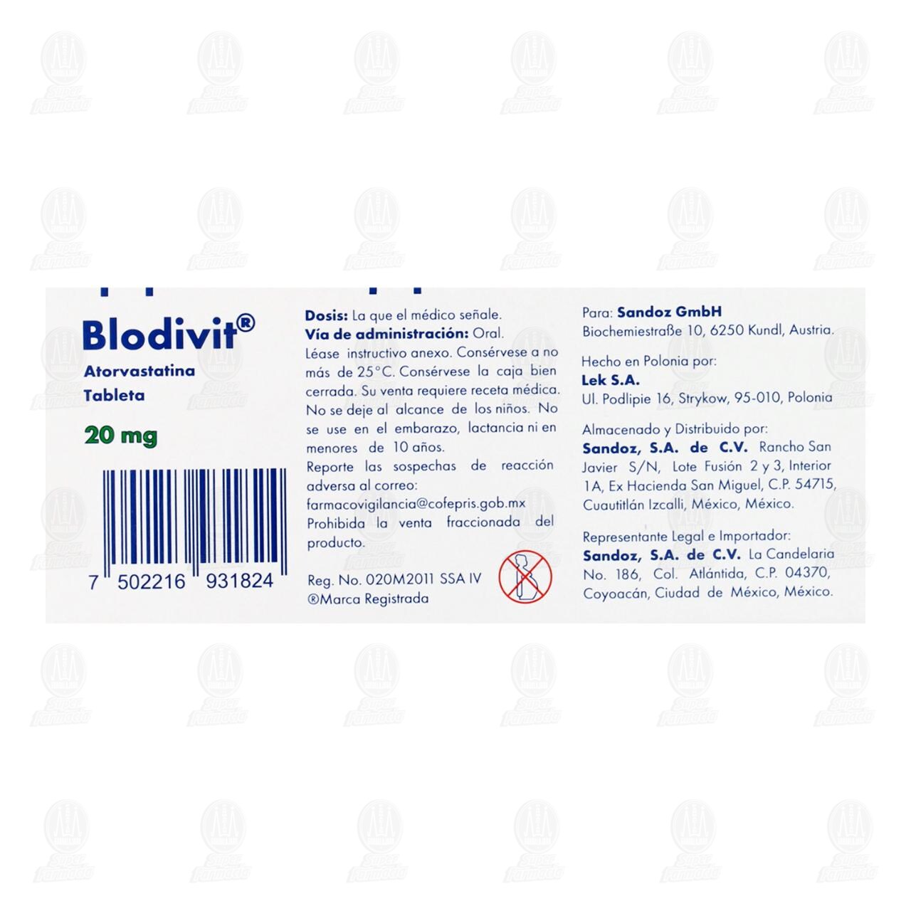 Blodivit 20 mg, 30 Tabletas. image number 2
