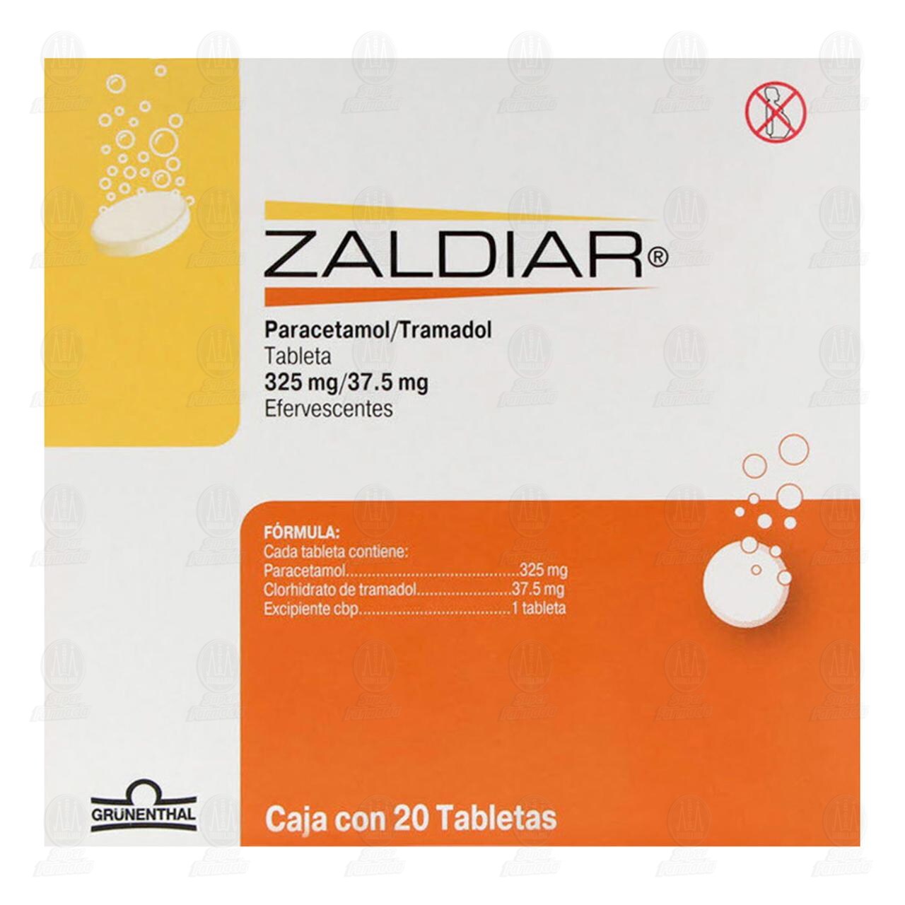 Zaldiar 325mg/37.5mg, 20 Tabletas Efervescentes. image number 2
