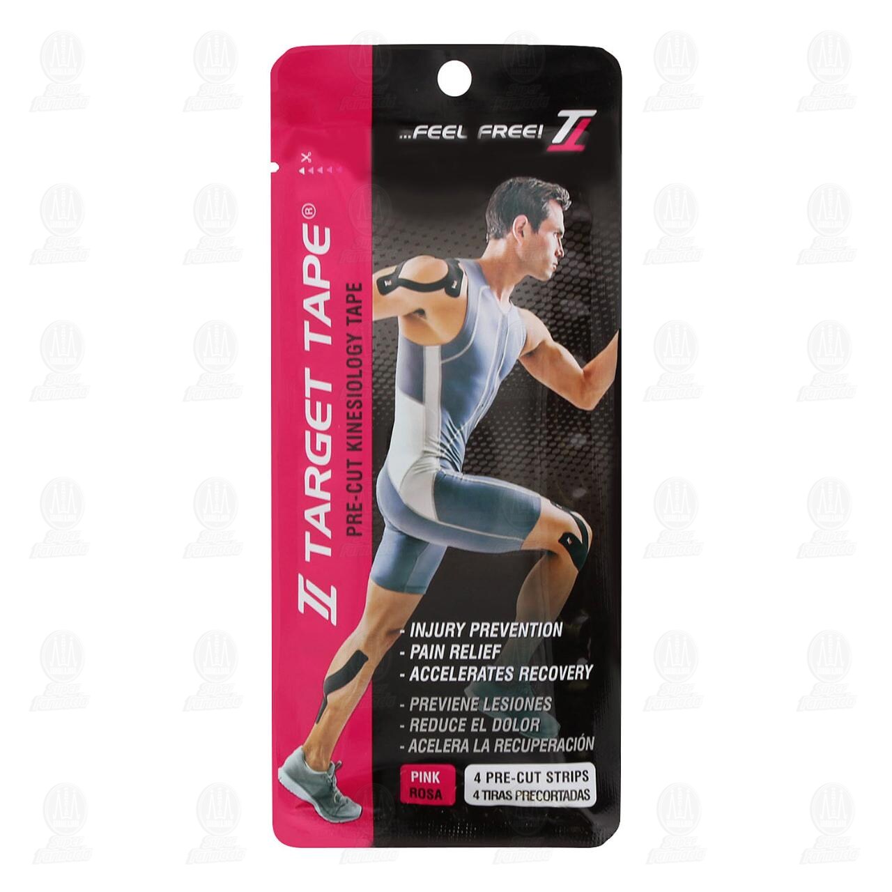 Venda Kinesiol&oacute;gica Target Tape Color Rosa, 4 pzas.