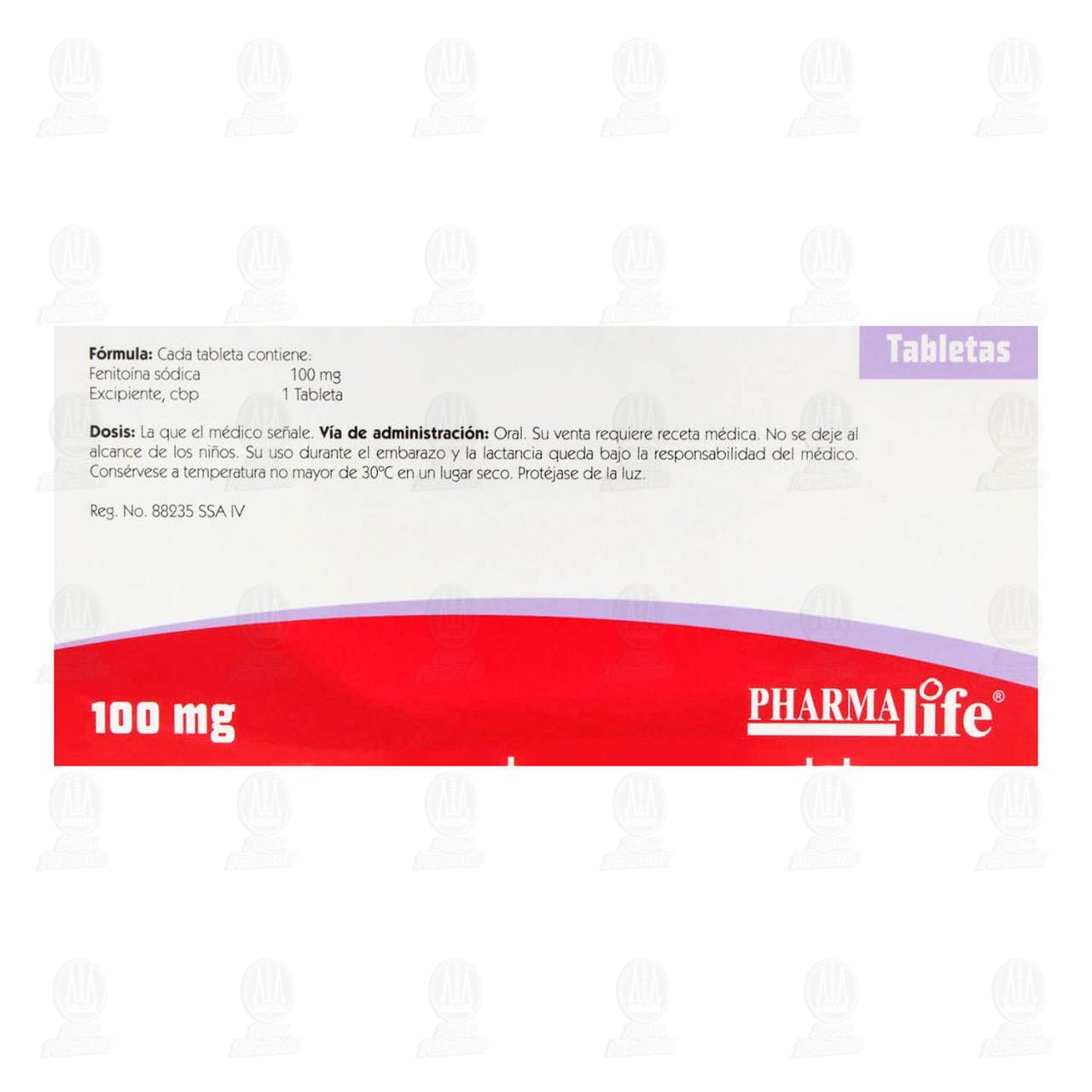 Fenitoína Sódica 100 mg, 50 Tabletas Pharmalife. image number 2