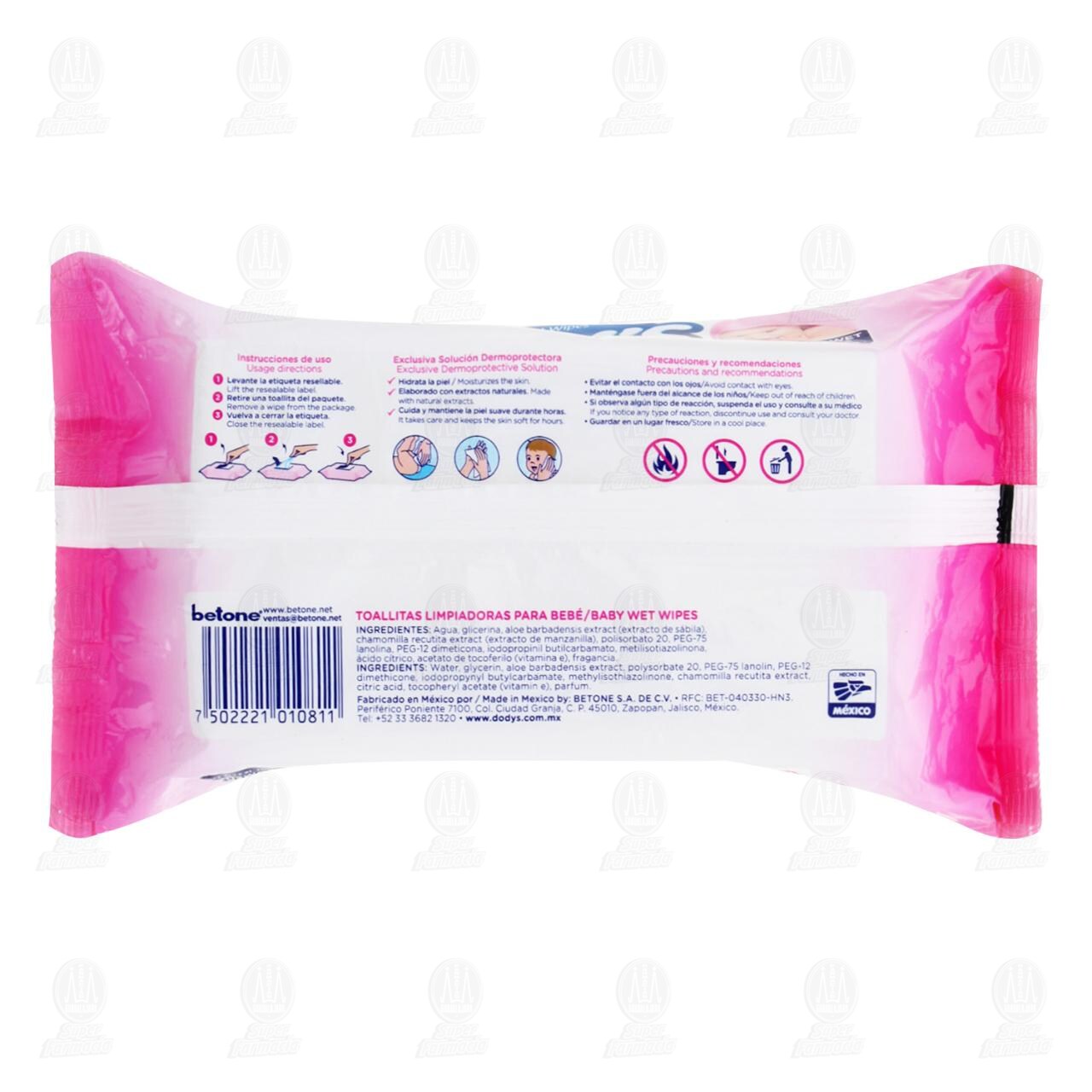 Toallitas para Bebé Dody's Dermo Active Rosa Hipoalergénicas, 80 pzas. image number 1