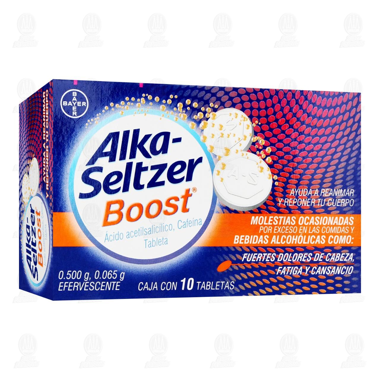 Alka-Seltzer Boost Rápido Alivio del Dolor, Ayuda a Reanimar y Reponer tu Cuerpo 10 Tabletas Efervescentes.