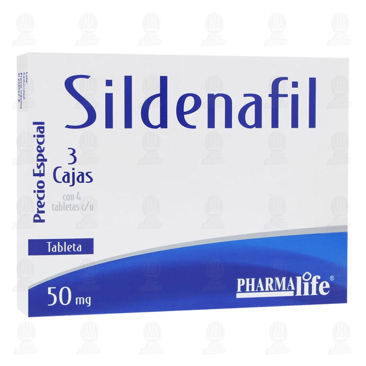 Pack Sildenafil 50 mg, 3 Cajas con 4 Tabletas c/u Pharmalife.