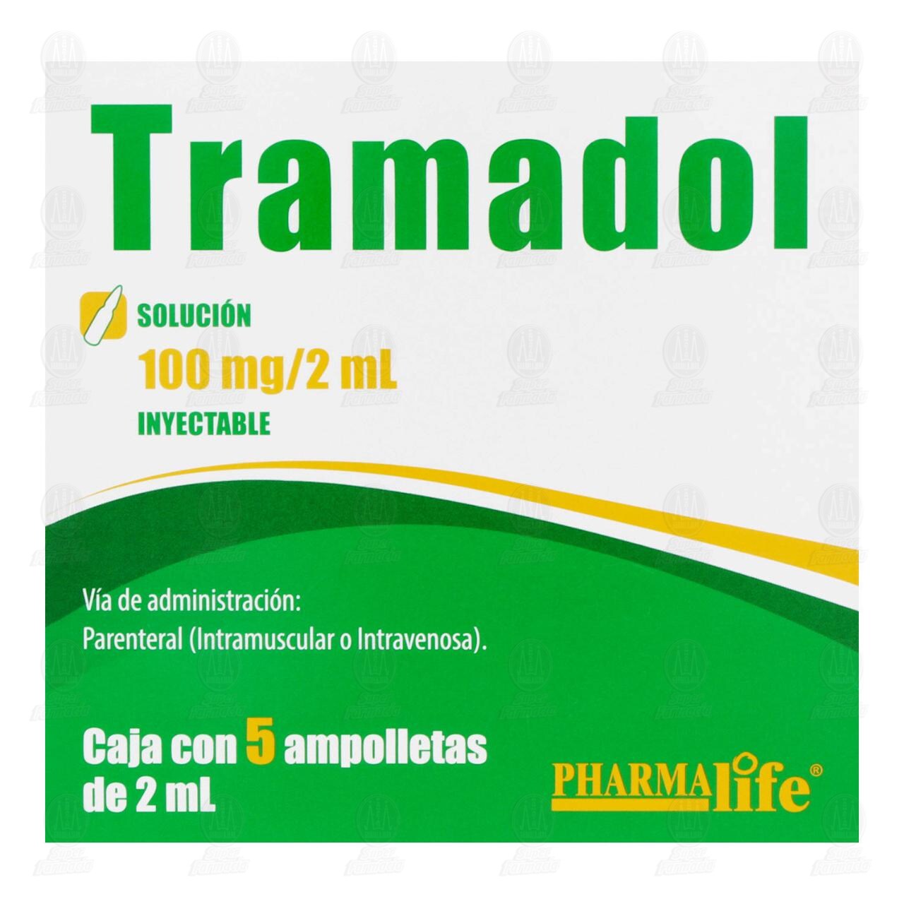 Tramadol 100mg/2ml Solución Inyectable, 5 Ampolletas de 2 ml c/u Pharmalife. image number 1