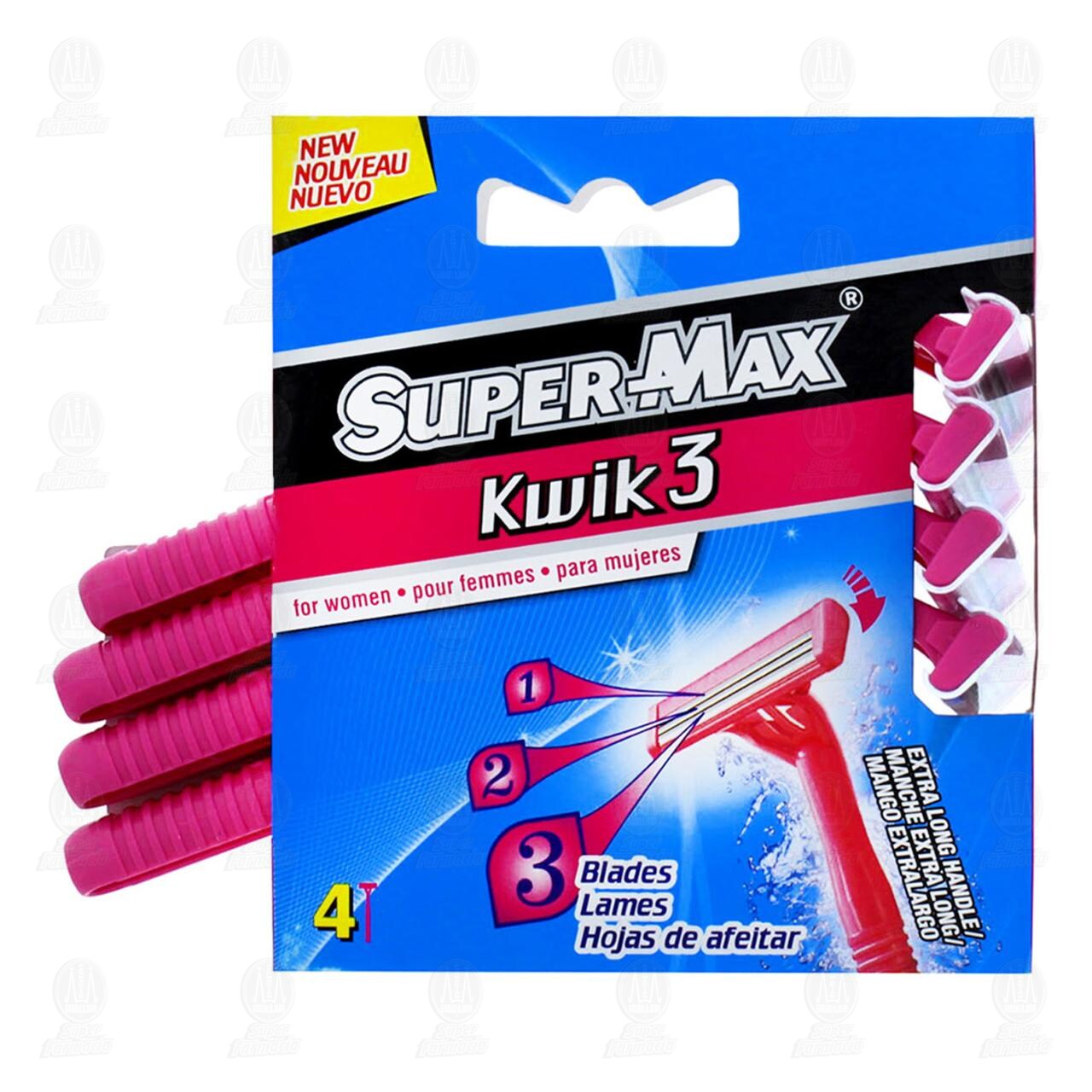 Máquinas para Afeitar Super-Max Kwik 3 para Mujer, 4 pzas.