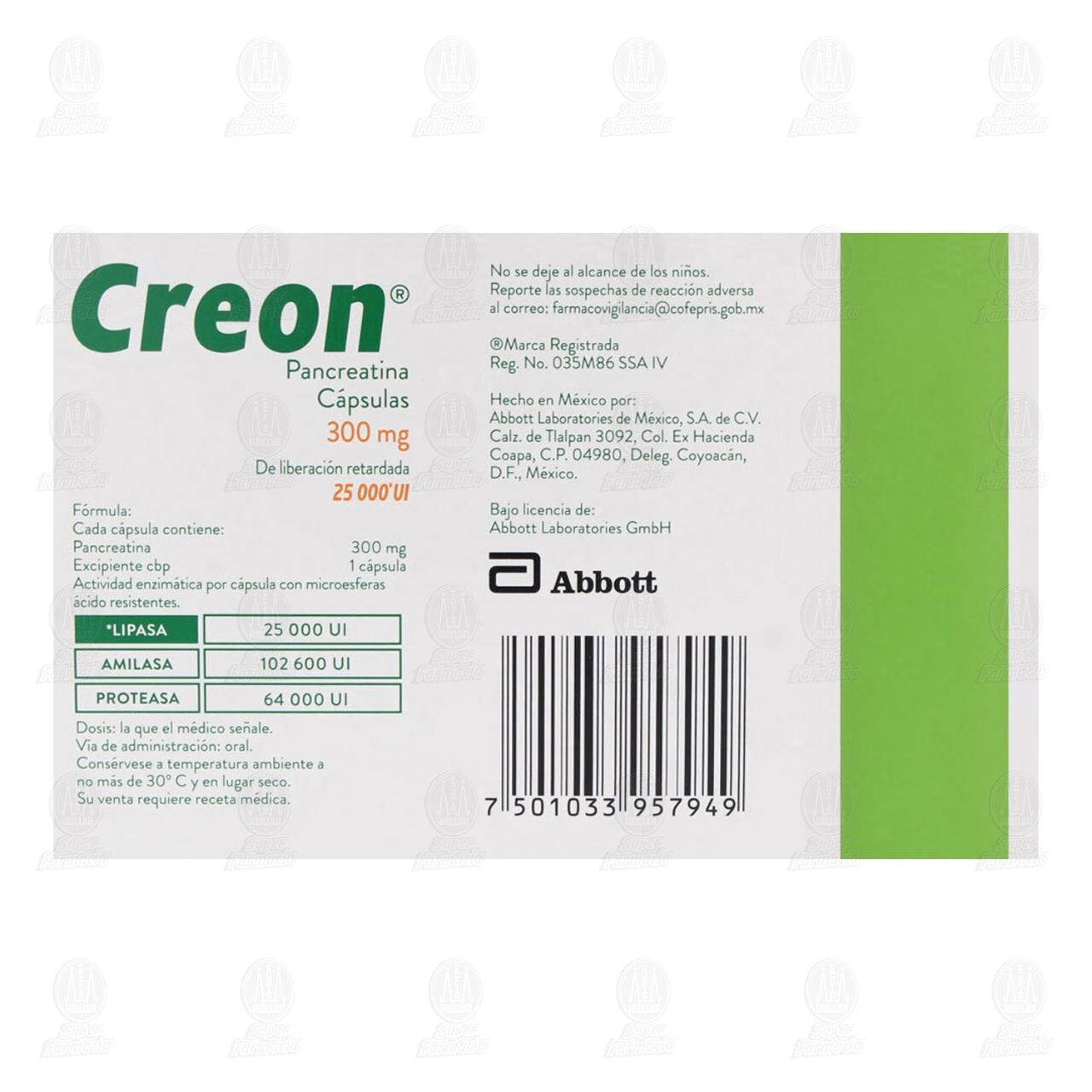 Creon 300mg 25,000UI, 30 Cápsulas. image number 2