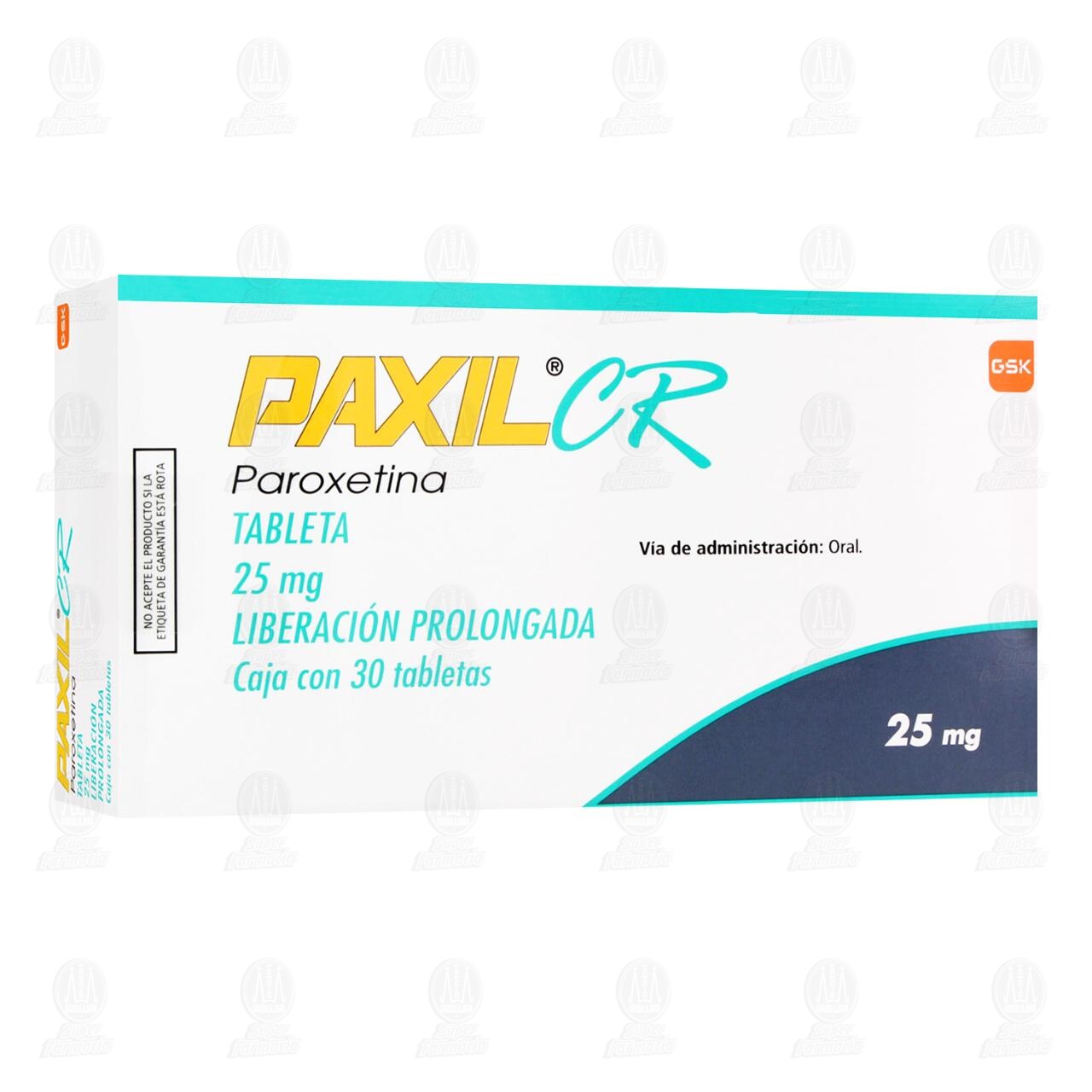 Paxil CR 25 mg, 30 Tabletas Liberaci&oacute;n Prolongada. image number 0