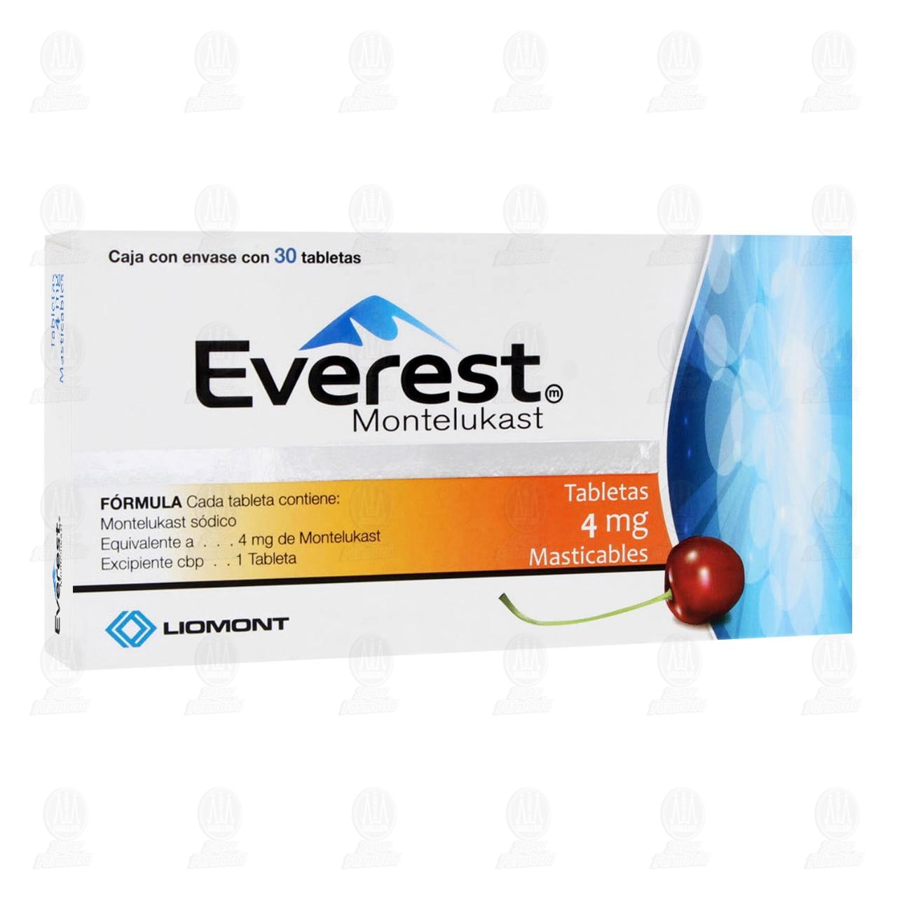 Everest 4 mg, 30 Tabletas Masticables. image number 0