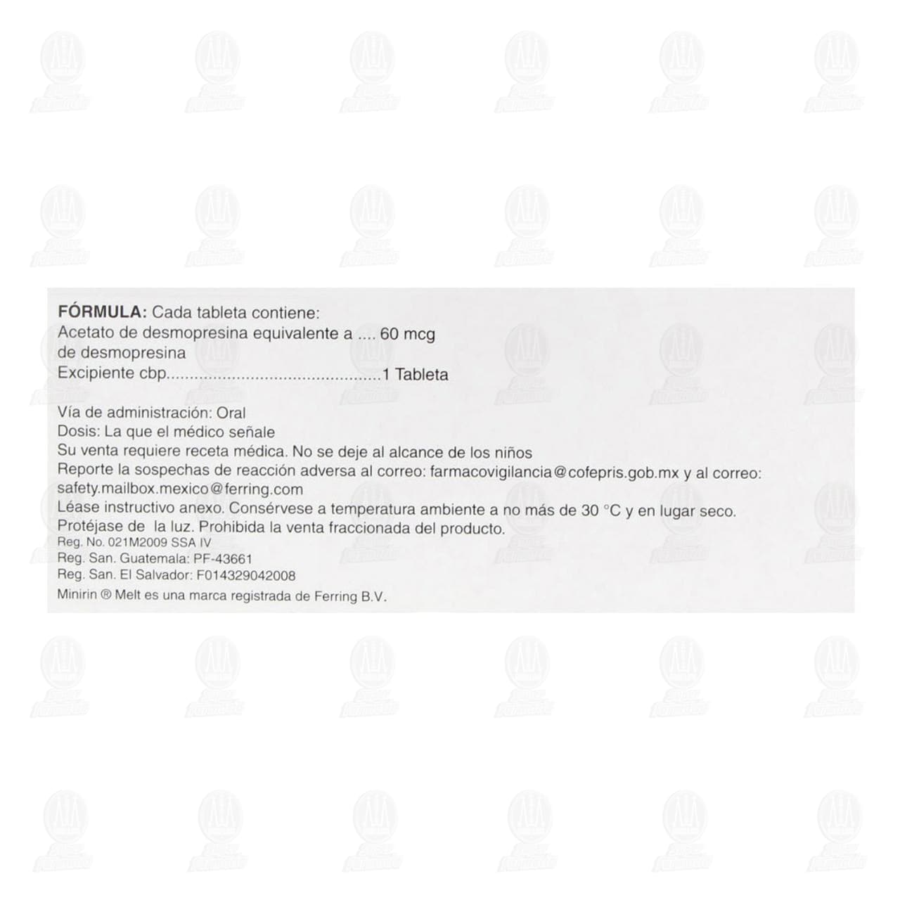 Minirin Melt 60 mcg, 30 Tabletas. image number 2