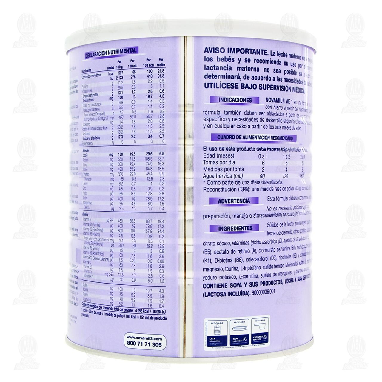 F&oacute;rmula L&aacute;ctea Novamil AE 1 (A Partir del Nacimiento), 800 gr. image number 2