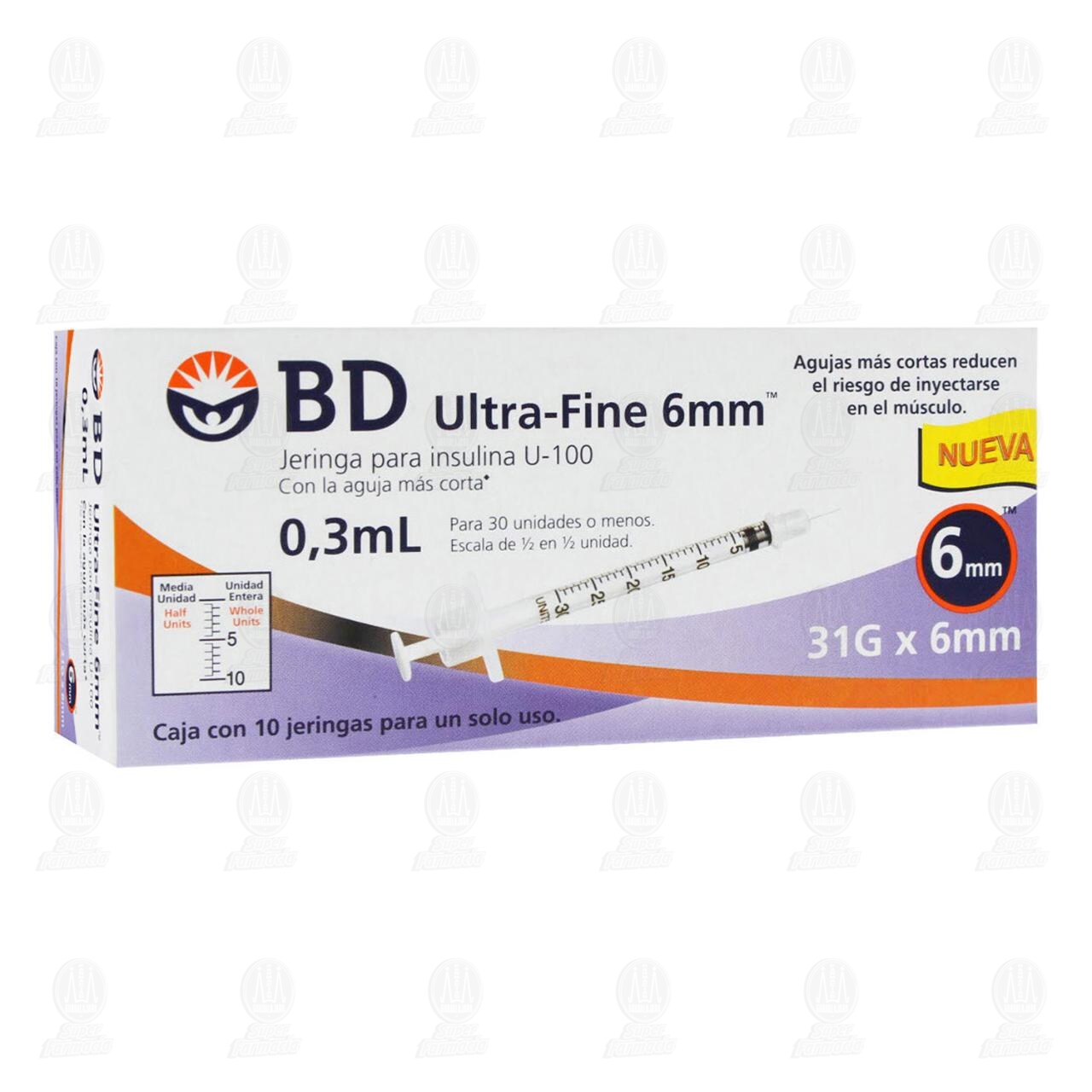 Jeringas para Insulina Ultra-Fine 0.3ml 31G x 6mm, 10 pzas. image number 0