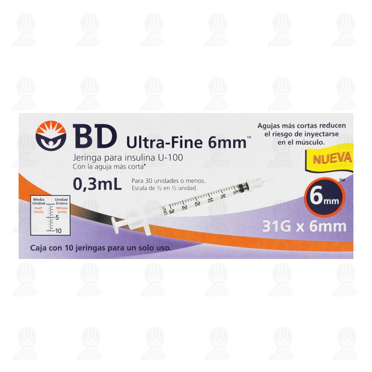Jeringas para Insulina Ultra-Fine 0.3ml 31G x 6mm, 10 pzas. image number 1