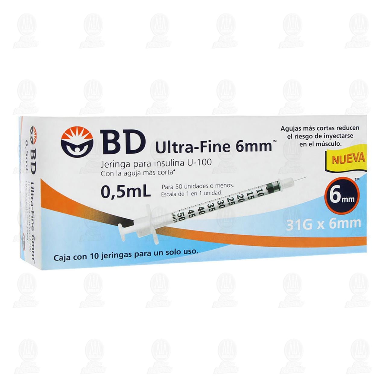 espada neumonía Cita Jeringas para Insulina BD Ultra-Fine 0.5ml 31G x 6mm, 10 pzas.