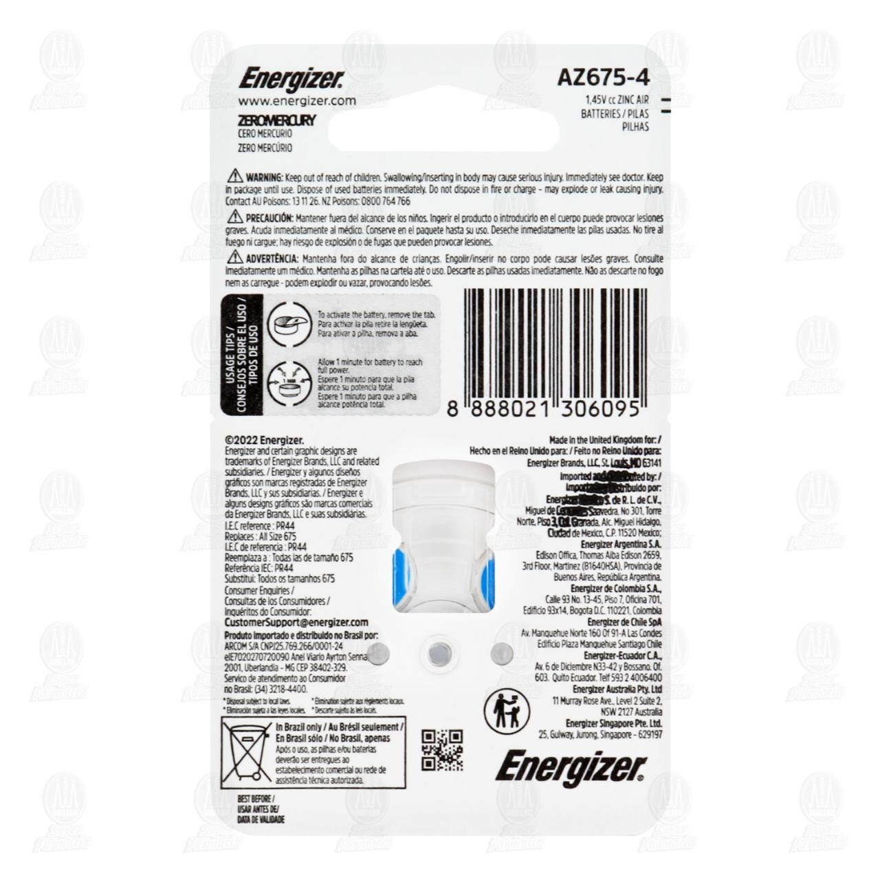 Pilas Energizer Cinc Aire 675, 4 pzas. image number 1