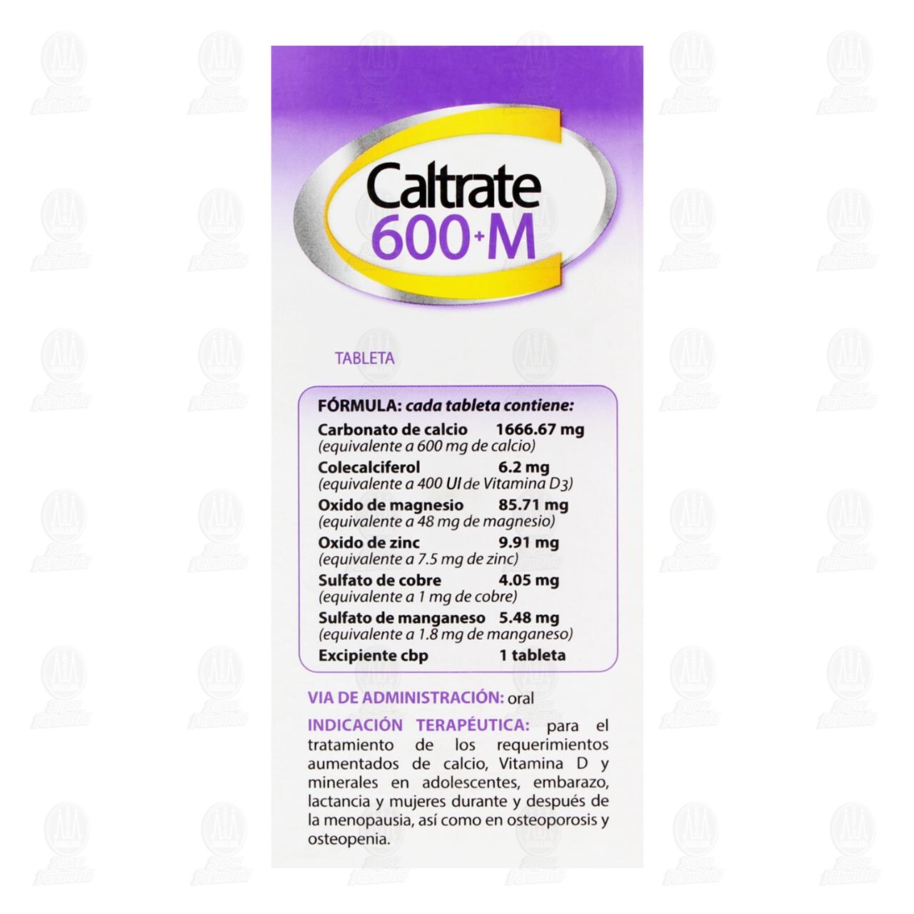 Caltrate 600+M 400 UI, 60 Tabletas. image number 2