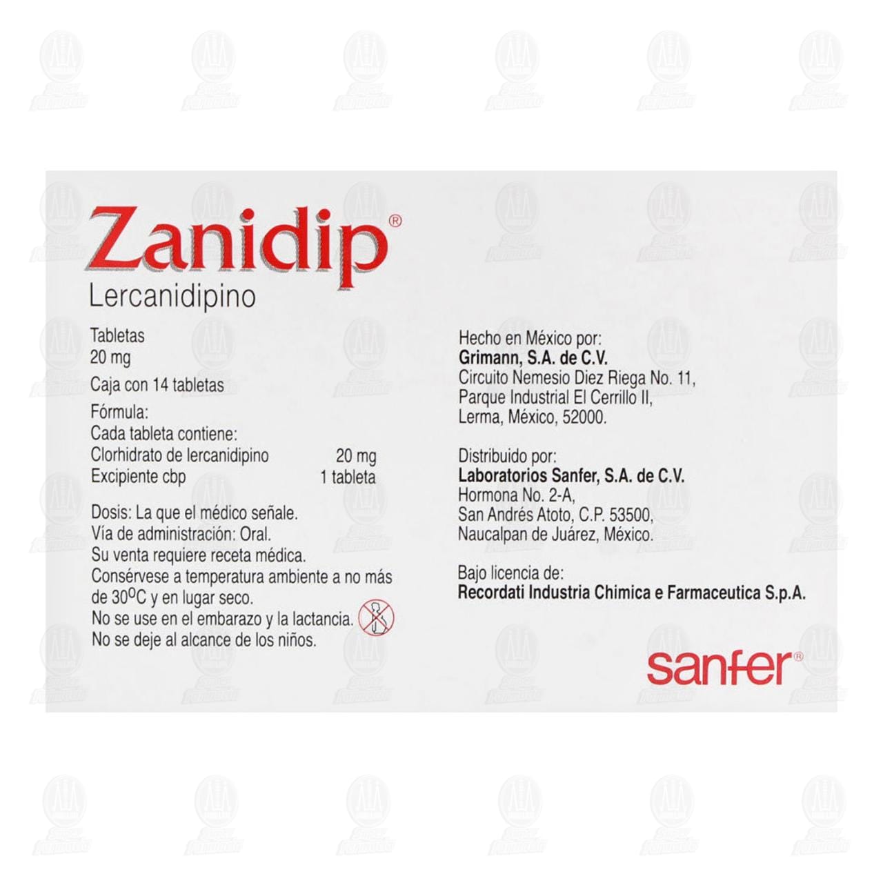 Zanidip 20 mg, 14 Tabletas. image number 2