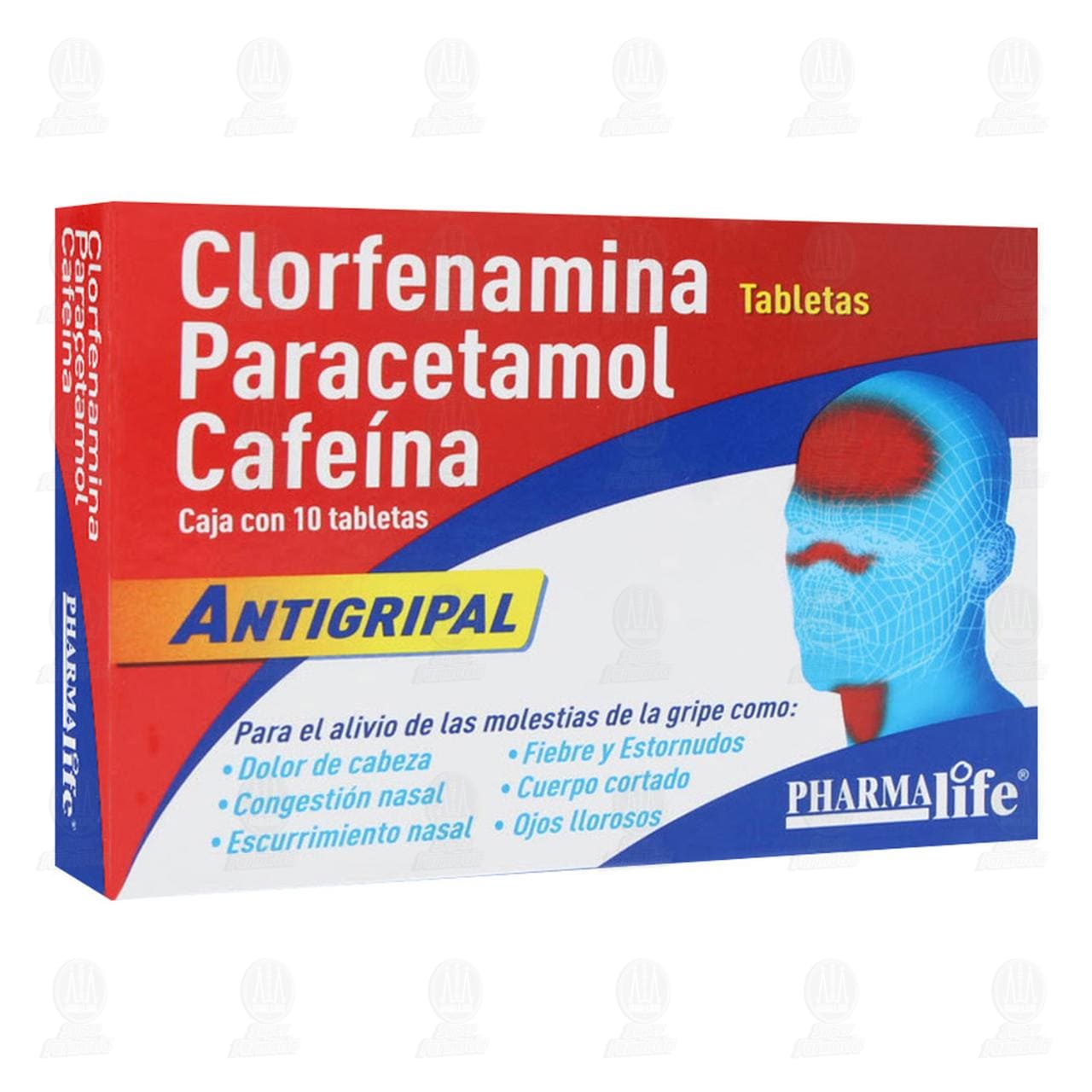 Clorfenamina Paracetamol Cafeína, 10 Tabletas Pharmalife.