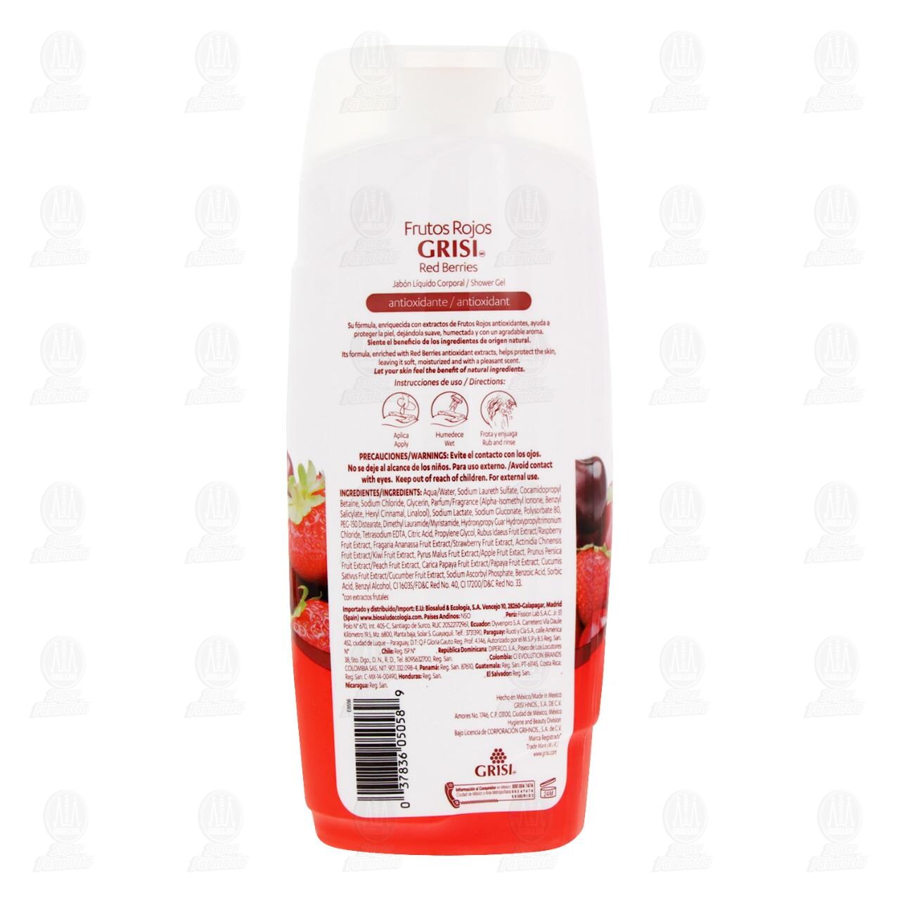 Jab&oacute;n L&iacute;quido Corporal Grisi Frutos Rojos Antioxidante, 450 ml. image number 2