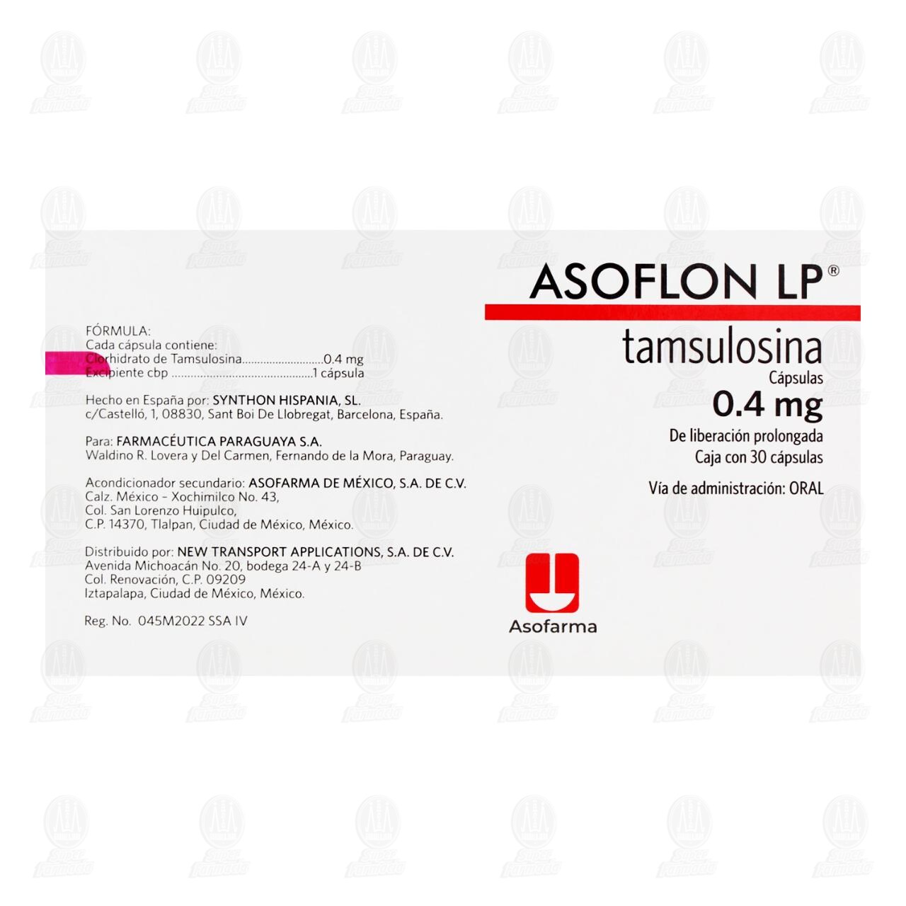 Asoflon LP 0.4 mg, 30 Cápsulas. image number 2