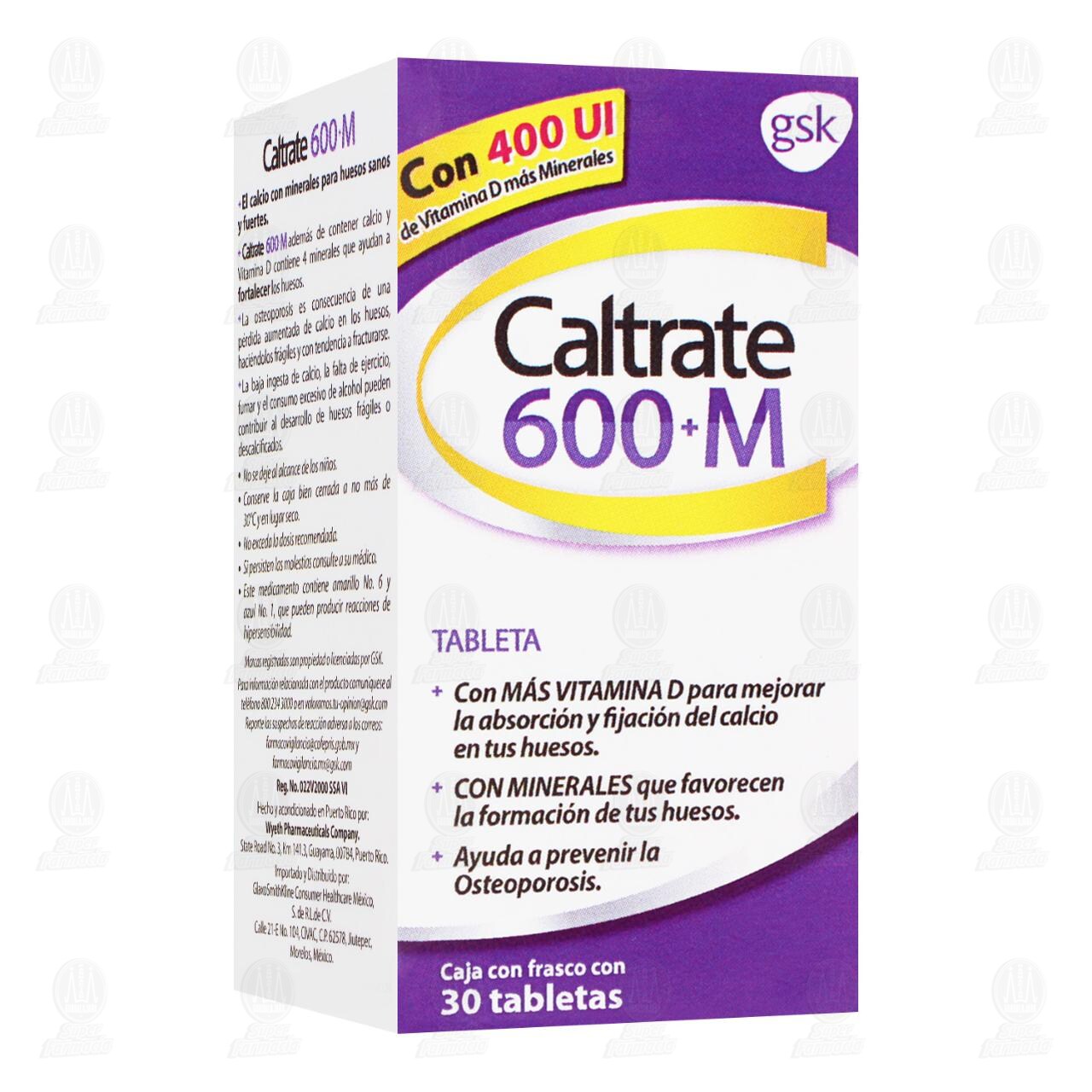 Caltrate Suplemento de Calcio 600+M 400 UI, 30 Tabletas.