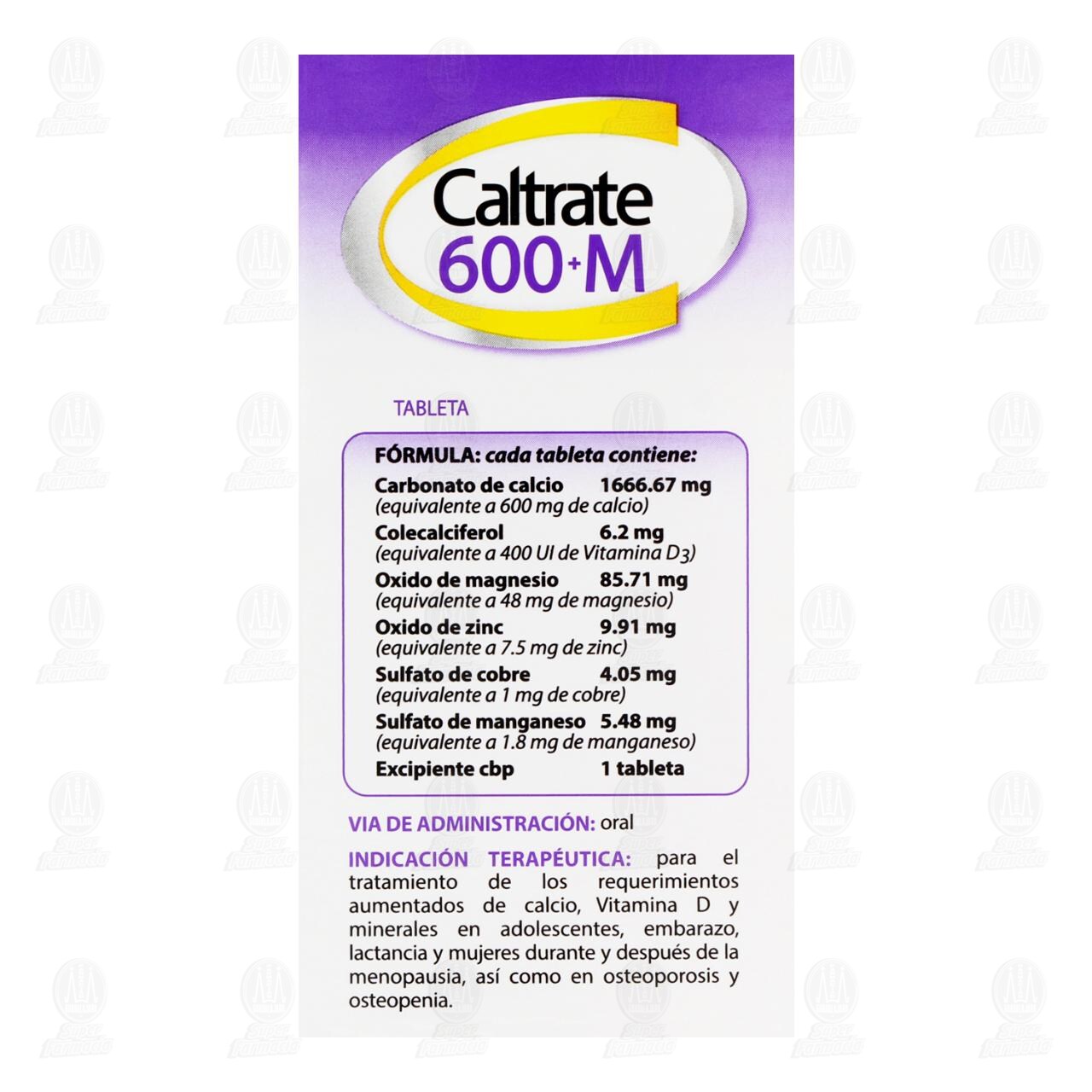 Caltrate 600+M 400 UI, 30 Tabletas. image number 2