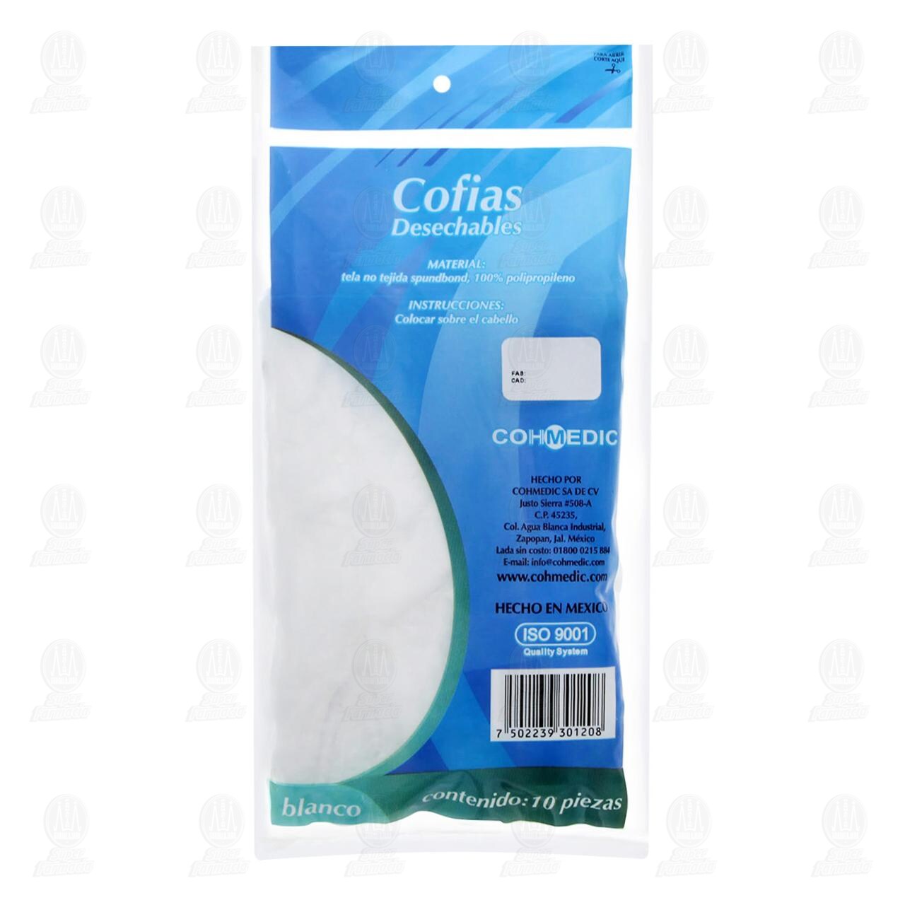 Cofias Cohmedic Desechable Color Blanco, 10 pzas. image number 1