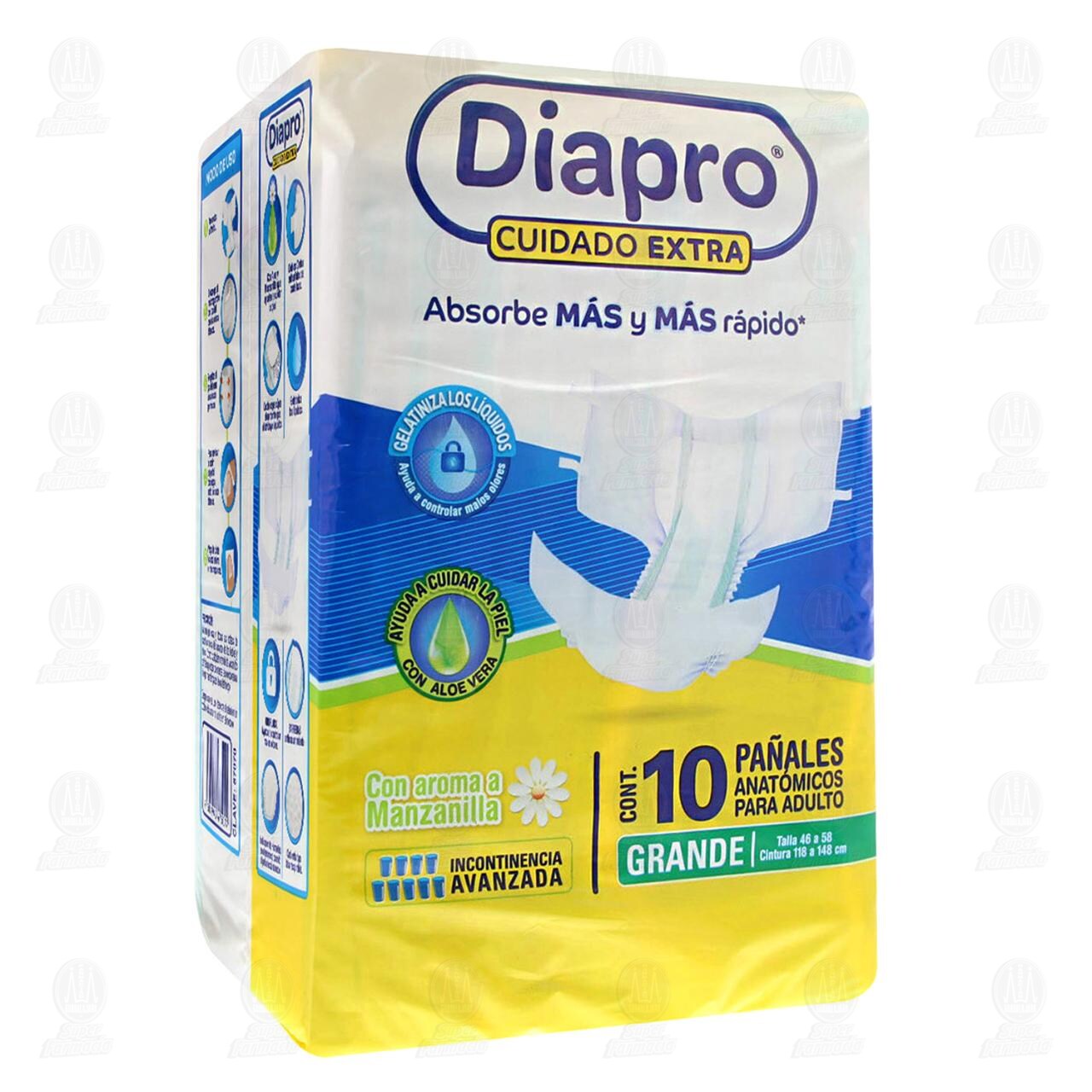 Pañales Diapro Cuidado Extra Talla Grande, 10 pzas.