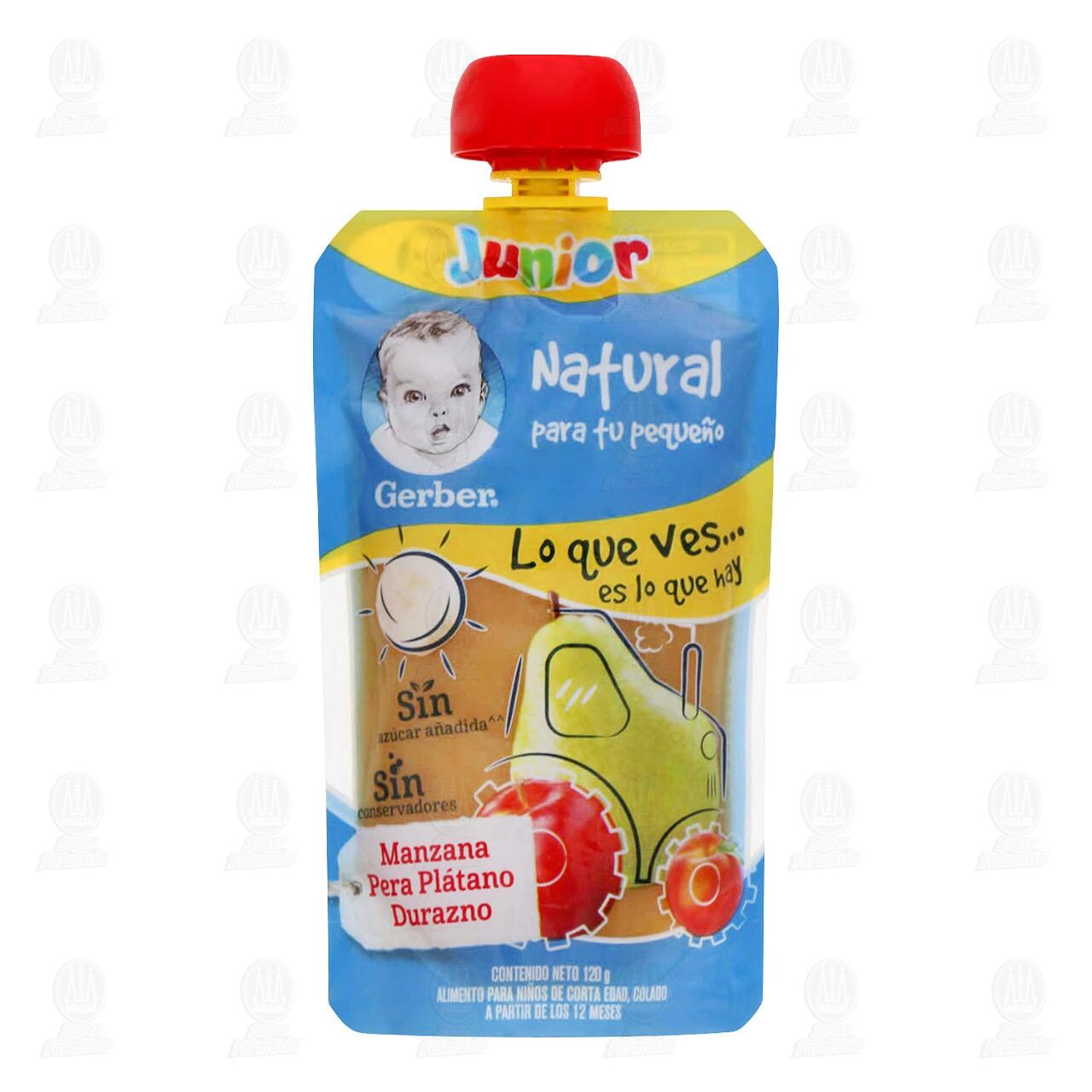 Snack para Bebé Gerber Sabor Manzana, Pera, Plátano y Durazno, 120 gr.