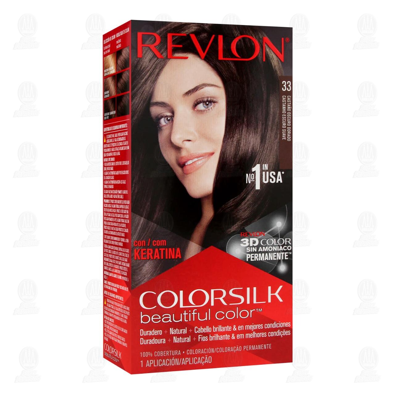 Tinte Revlon ColorSilk Beautiful Color Castaño Oscuro Dorado (33), 1 pz.