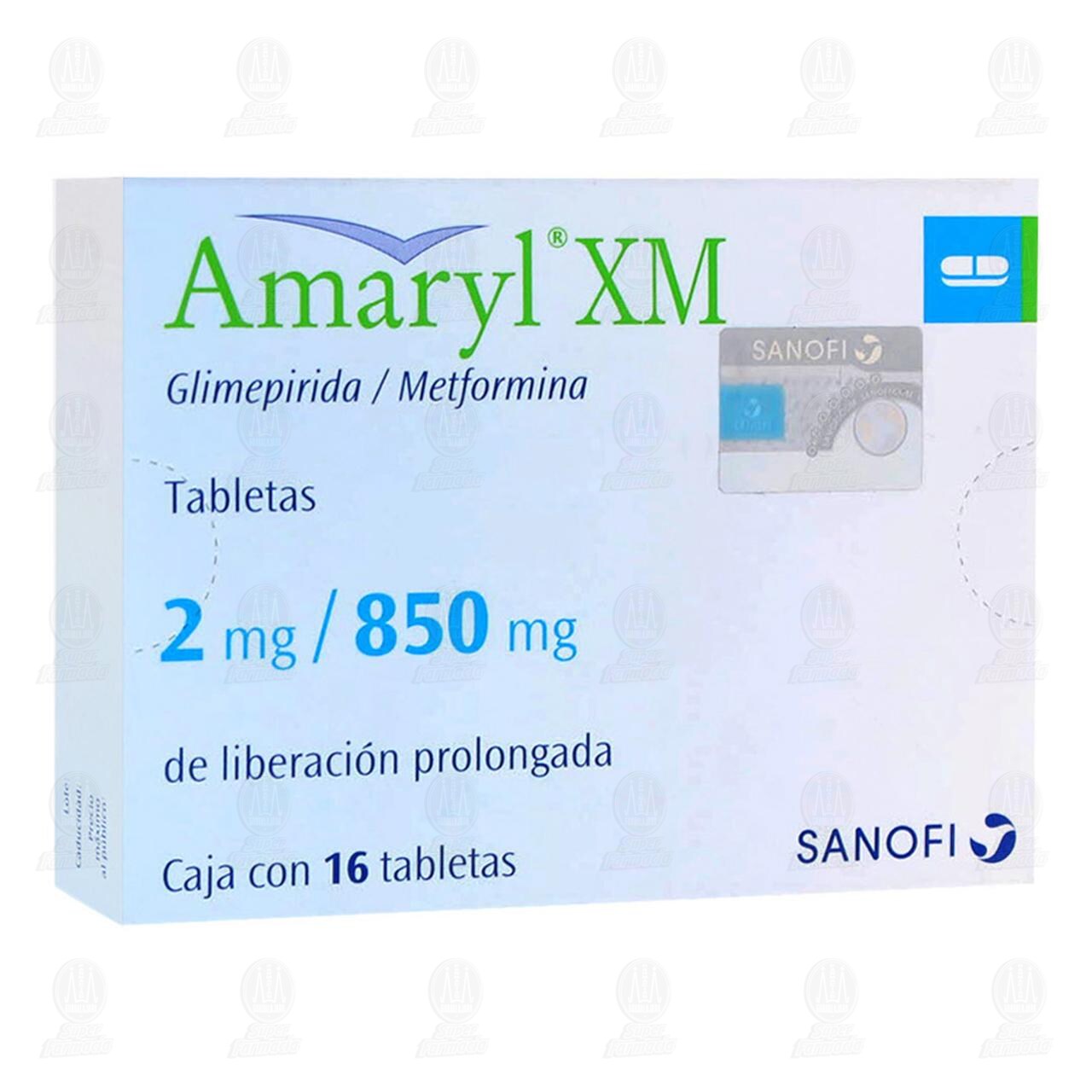 Amaryl XM 2mg/850mg, 16 Tabletas. image number 0
