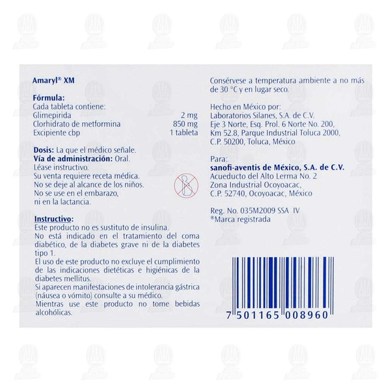 Amaryl XM 2mg/850mg, 16 Tabletas. image number 2