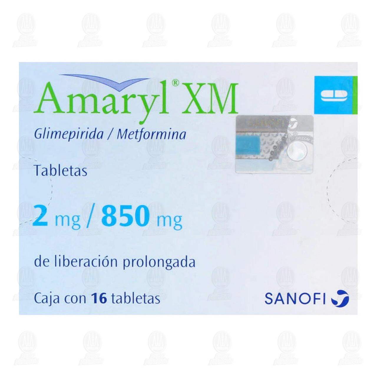 Amaryl XM 2mg/850mg, 16 Tabletas. image number 1