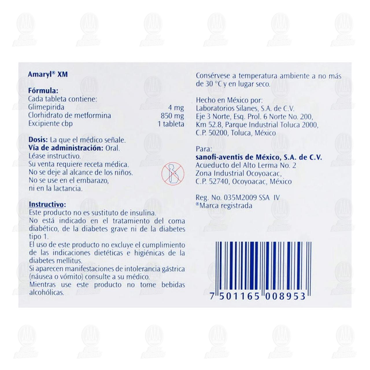 Amaryl XM 4mg/850mg, 16 Tabletas. image number 2