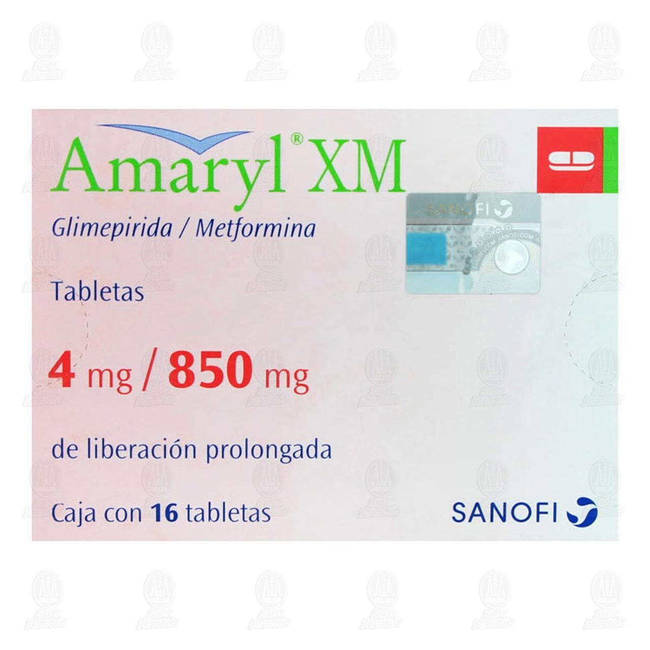 Amaryl XM 4mg/850mg, 16 Tabletas. image number 1