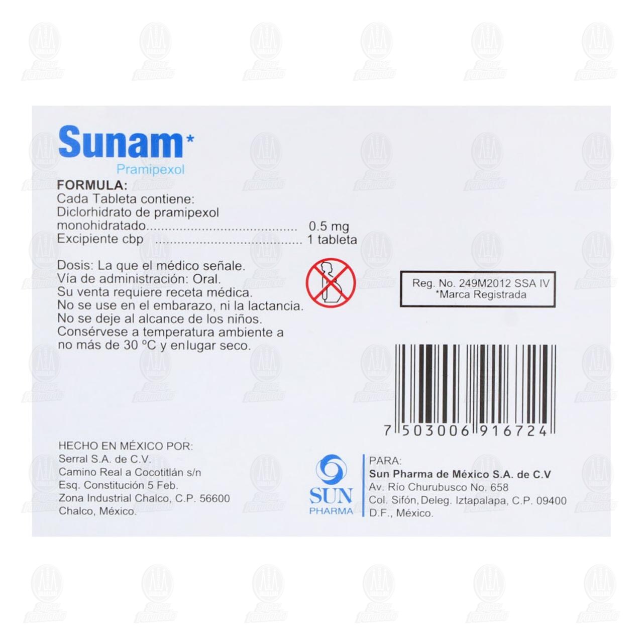 Sunam 0.5 mg, 30 Tabletas. image number 2
