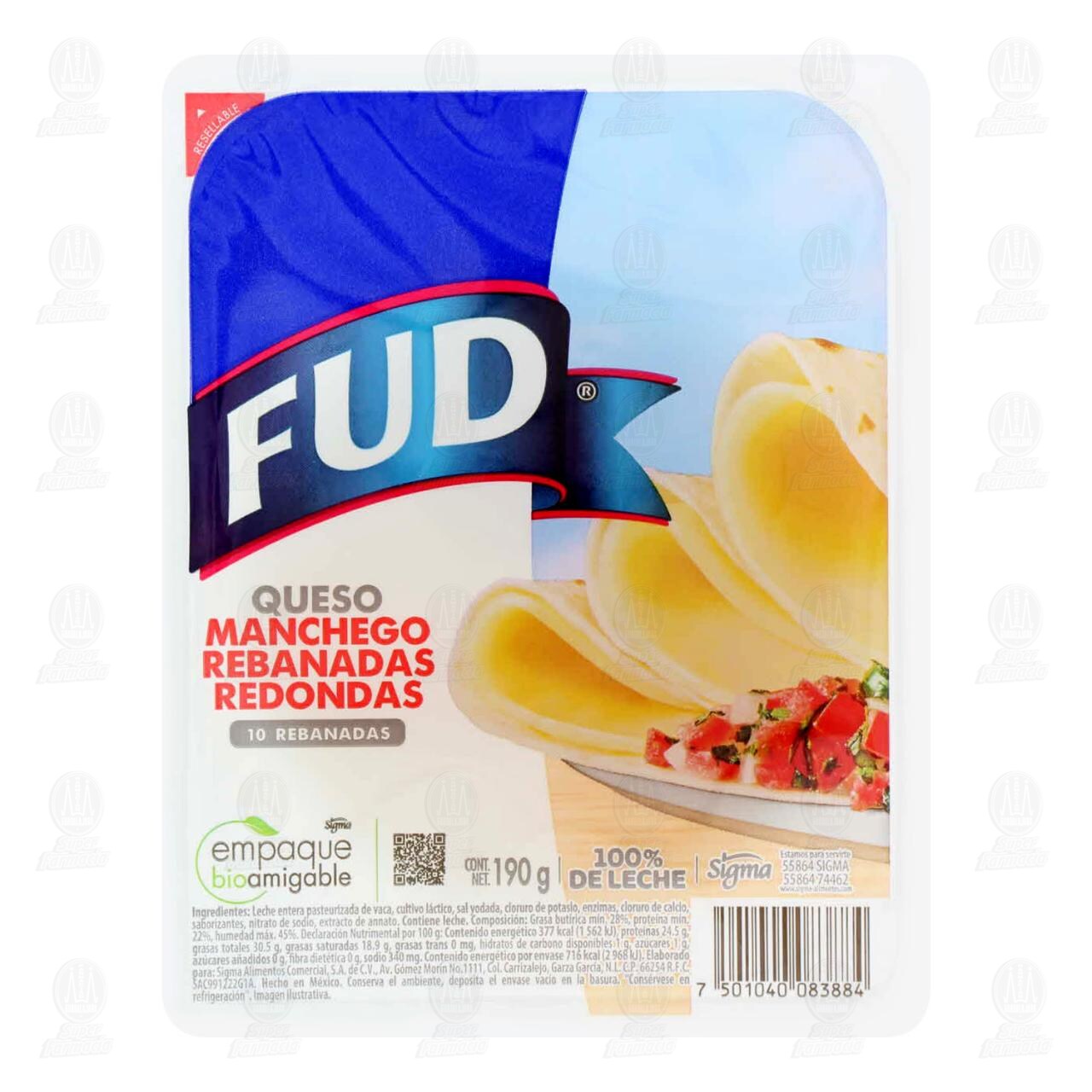 Queso Manchego Fud Rebanadas Redondas, 190 gr. image number 0