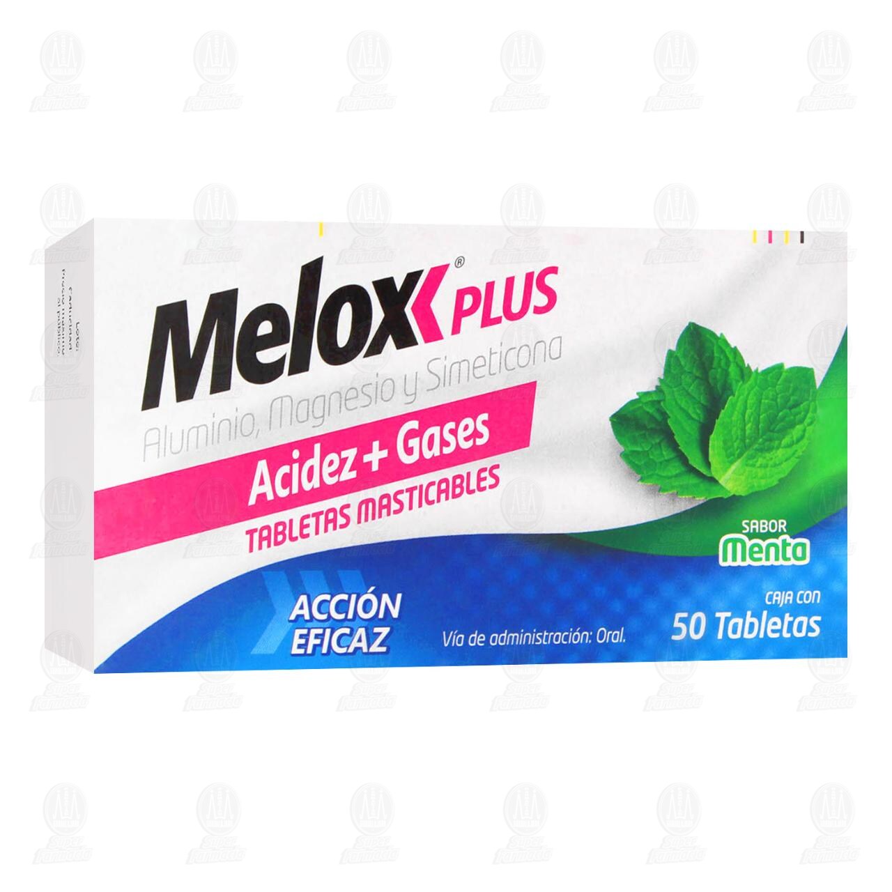 Melox Plus Sabor Menta, 50 Tabletas. image number 0