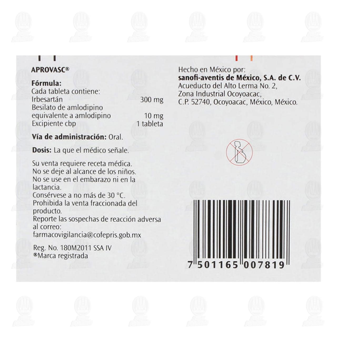 Aprovasc 300mg 10mg 28 Tabletas