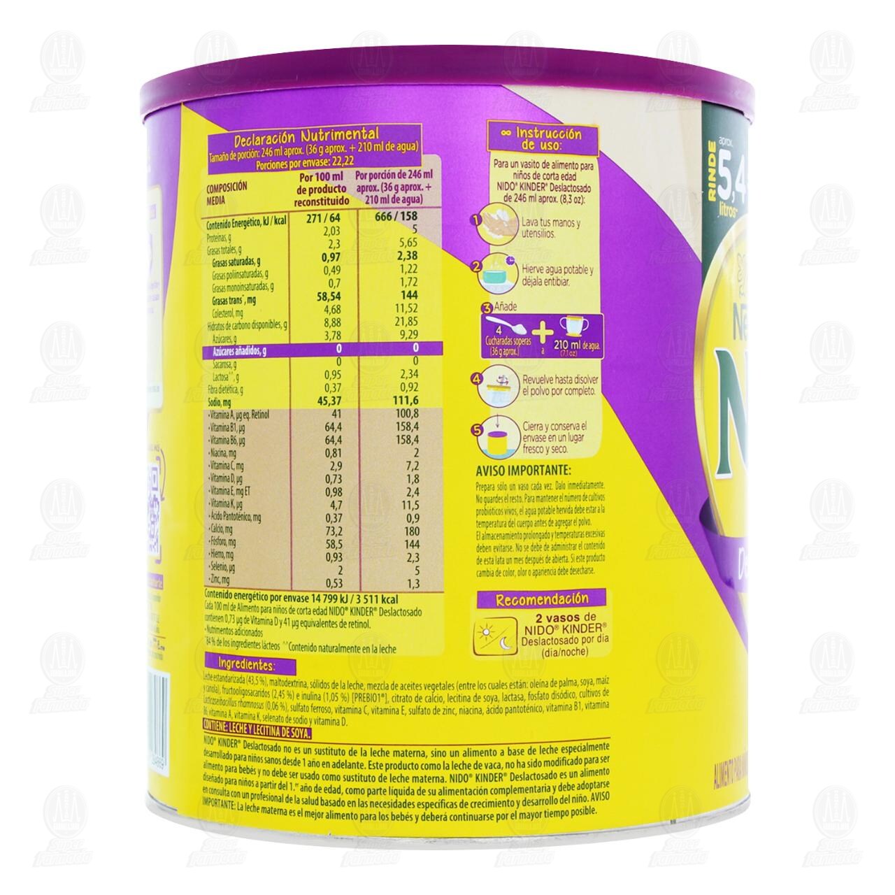 Alimento para Niños Nido Kinder Deslactosado, 800 gr. image number 2