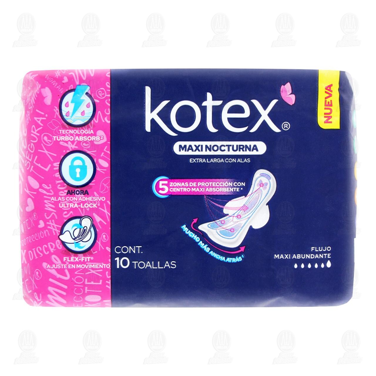 Toallas Femeninas Kotex Maxi Nocturna Extra Larga con Alas, 10 pzas. image number 1