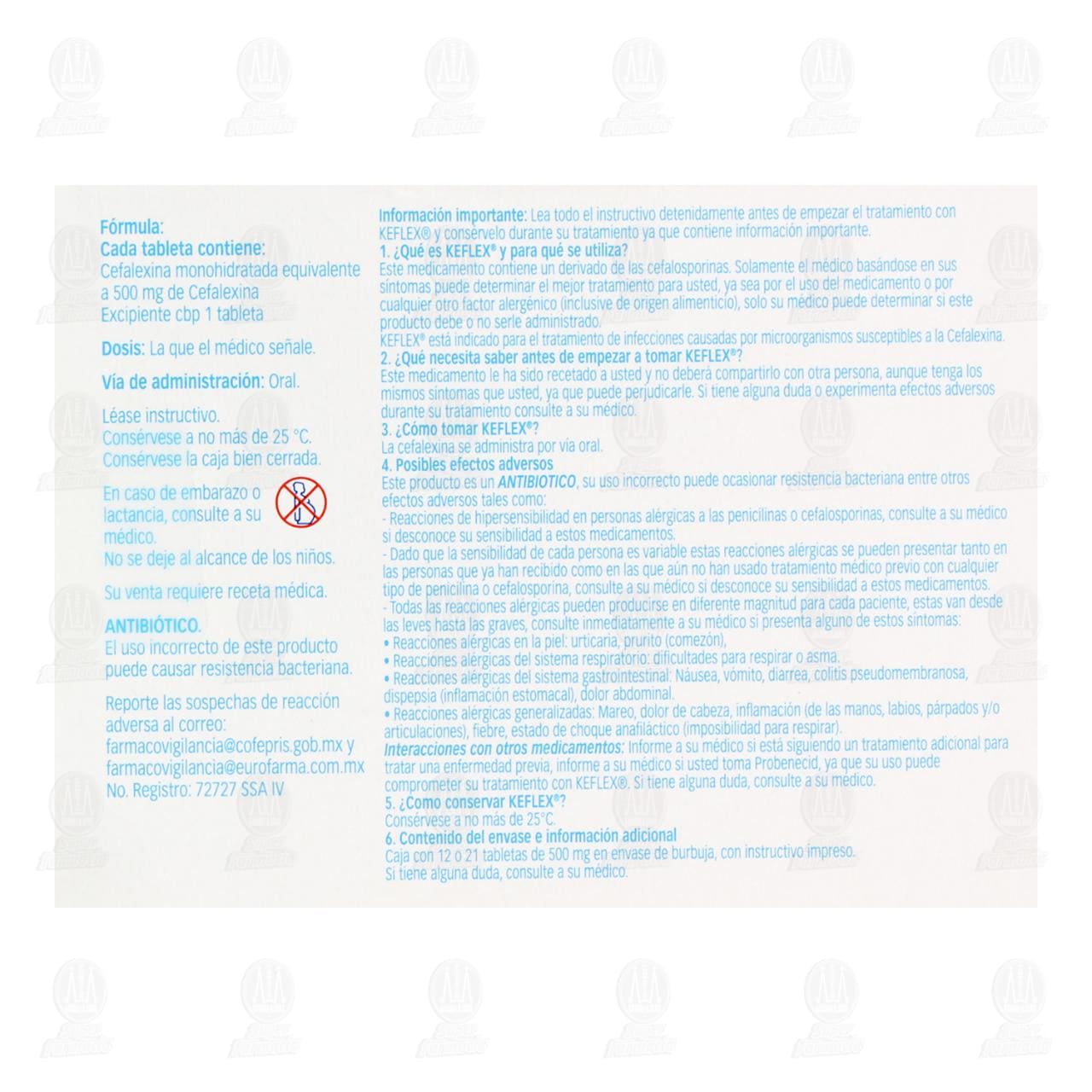 Keflex 500 mg, 21 Tabletas. image number 2