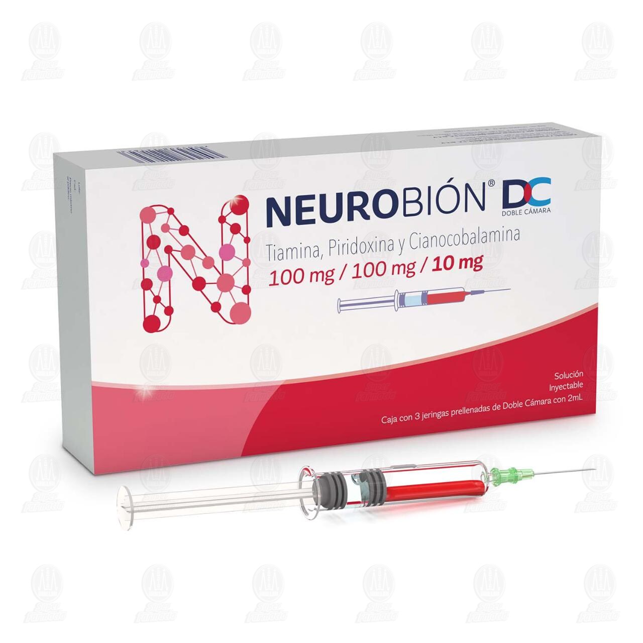 Neurobión DC 3 Jeringas Prellenadas 2 ml Doble Cámara, 100mg/100mg/10mg. image number 2