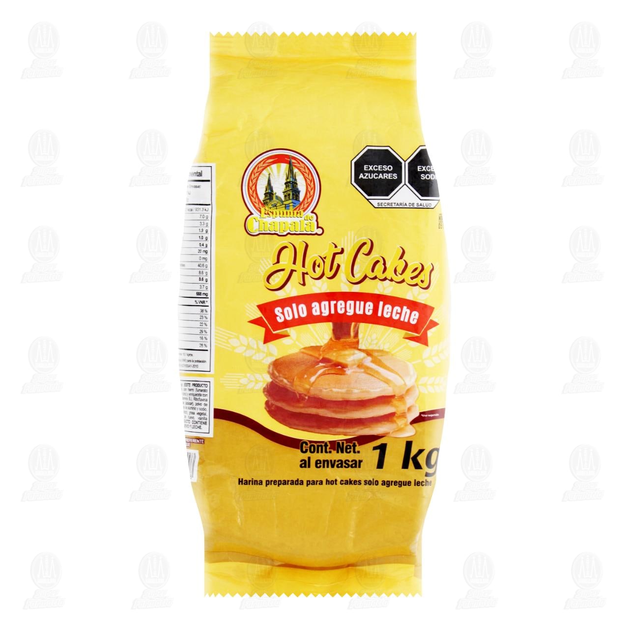 Imagen para Harina para hot cakes Espuma de Chapala ya preparada, solo agregue leche. Adicionada con ácido fólico, zinc y hierro, restituida con vitamina B1, vitamina B2 y vitamina B3. Bolsa con 1 kilogramo.