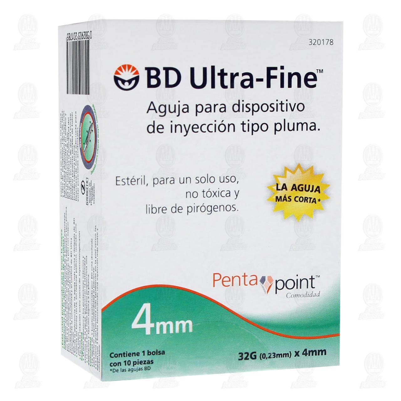 Aguja para Insulina BD Ultra-Fine 32G x 4mm, 10 pzas.