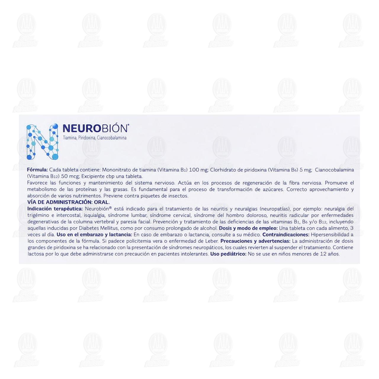 Neurobión 100mg/5mg/50mcg, 30 Tabletas. image number 2