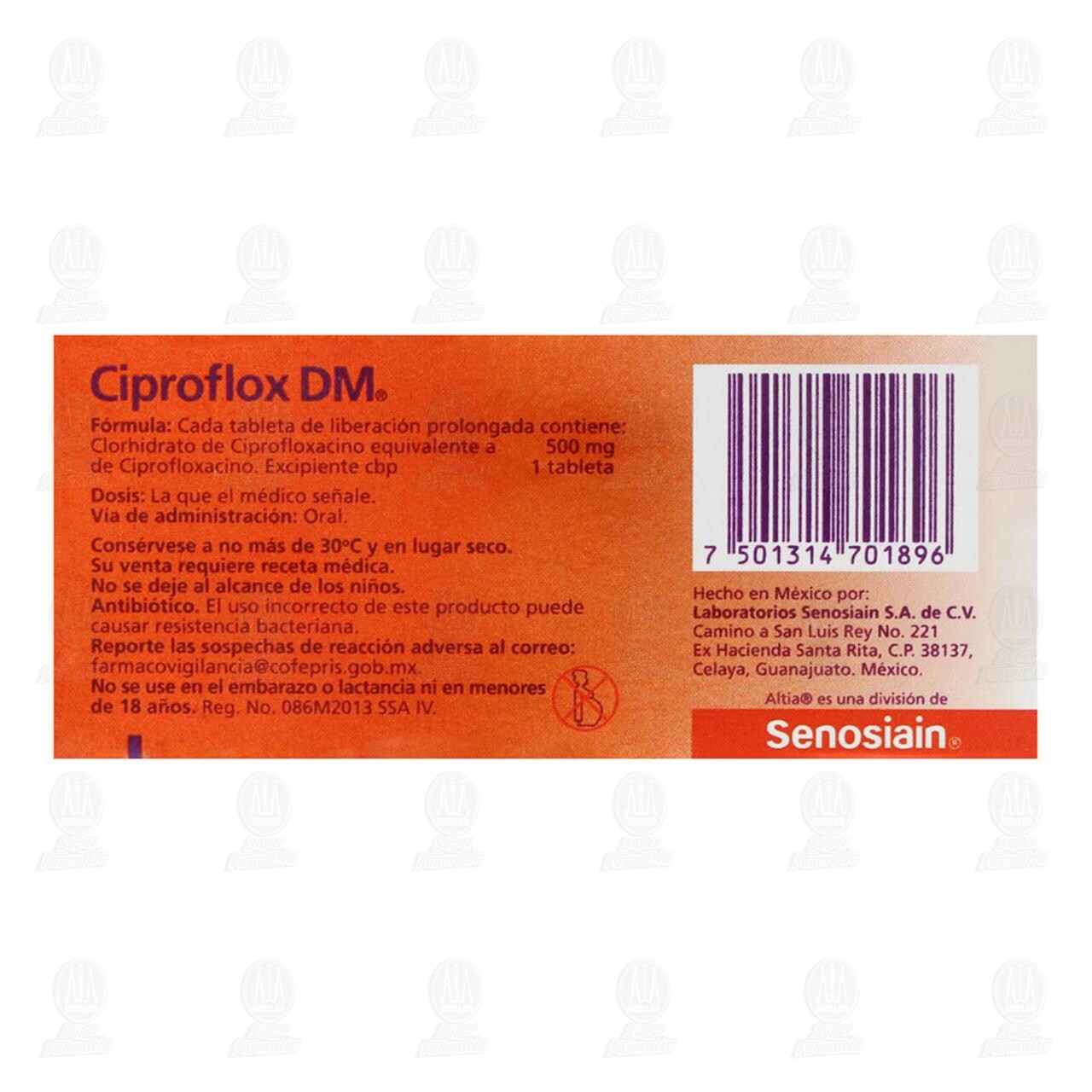 Ciproflox DM 500 mg, 7 Tabletas. image number 2