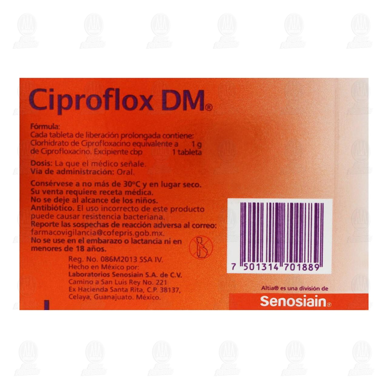 Ciproflox DM 1 gr, 7 Tabletas. image number 2