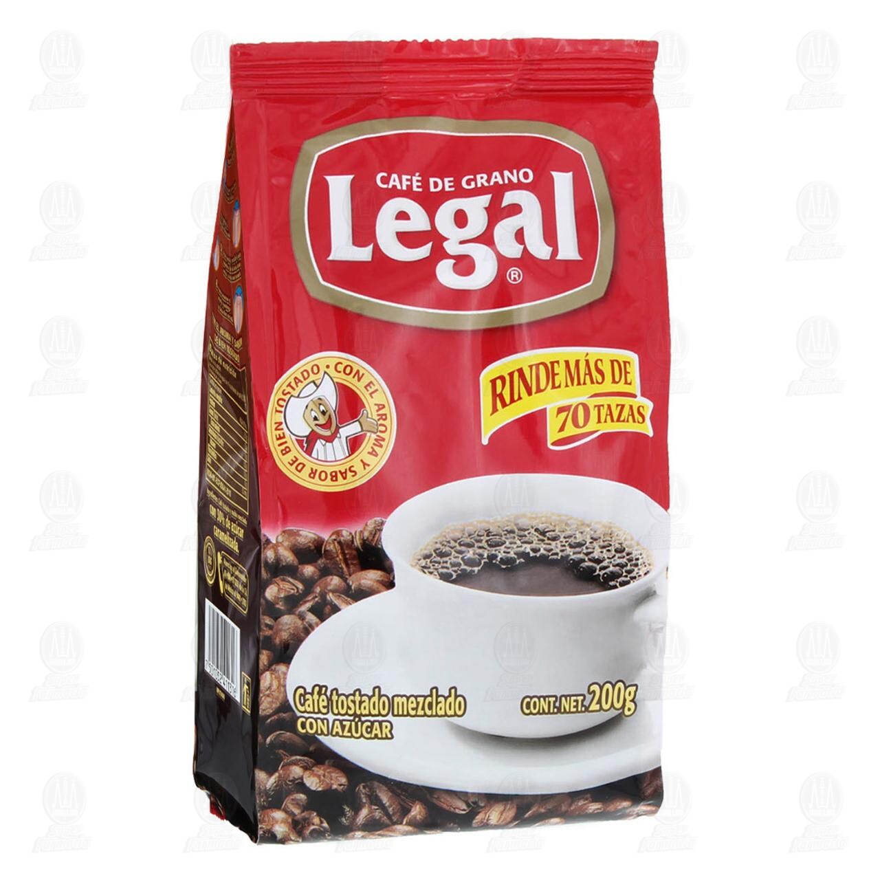 Café de Grano Legal Mezclado con Azúcar, 200 gr.