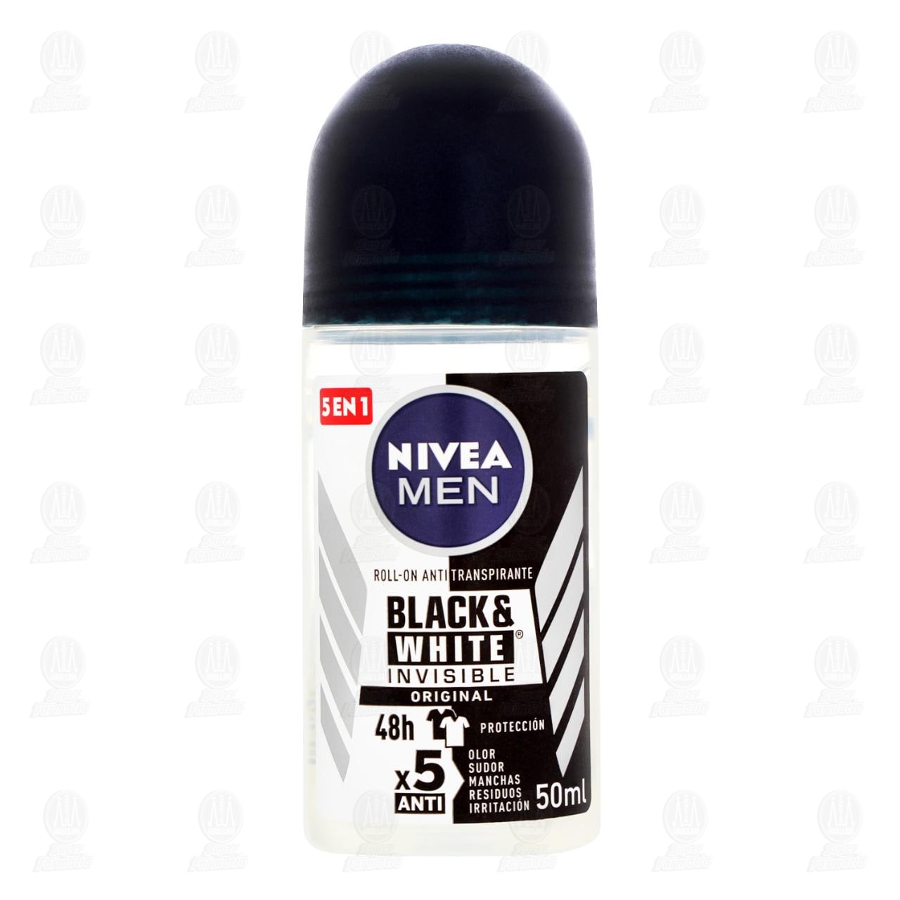 Nivea Men Antitranspirante Black & White Invisible Original Roll-On, 50 ml. image number 1